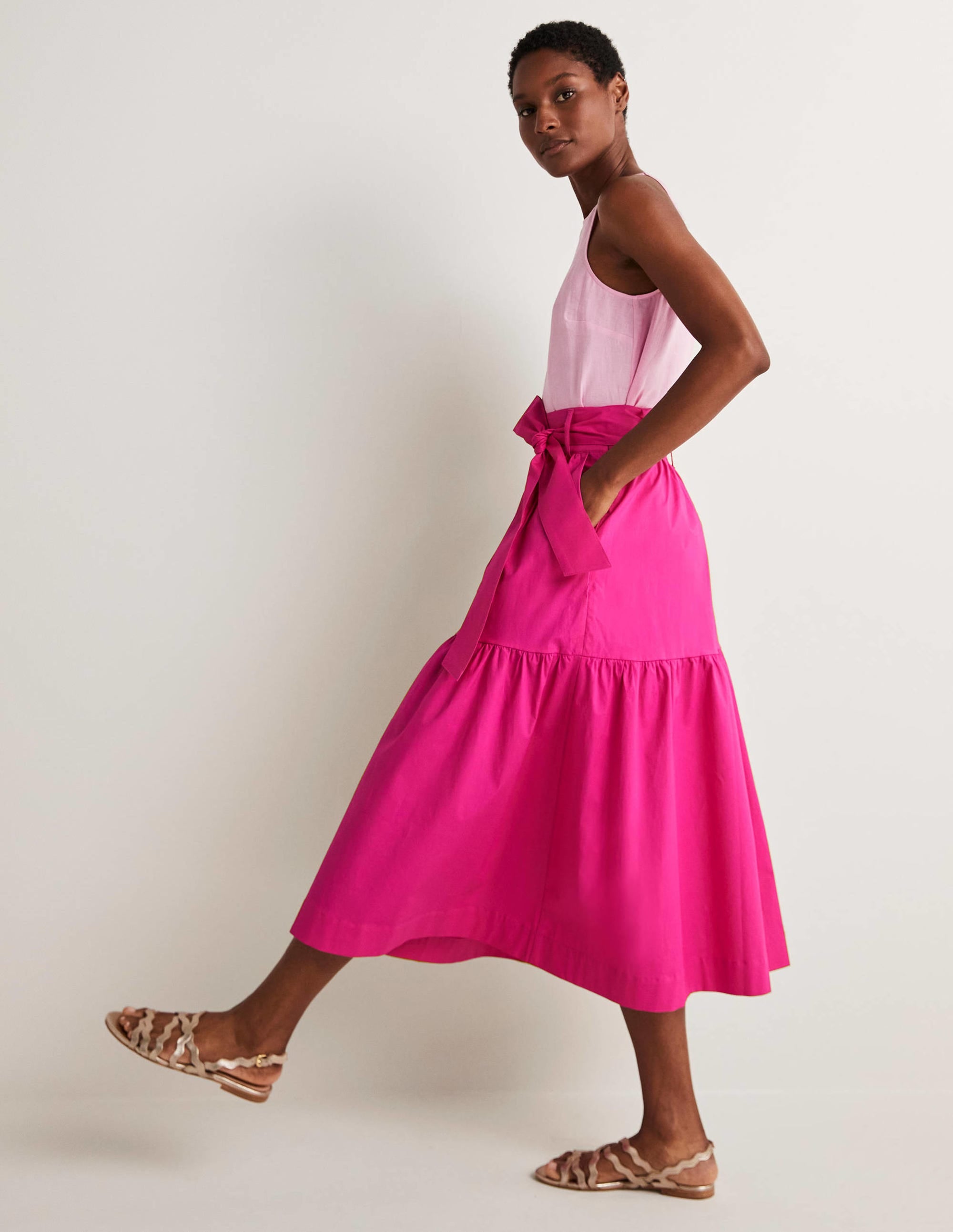 Tiered Belted Midi Skirt-Wild Watermelon Pink - Image 4