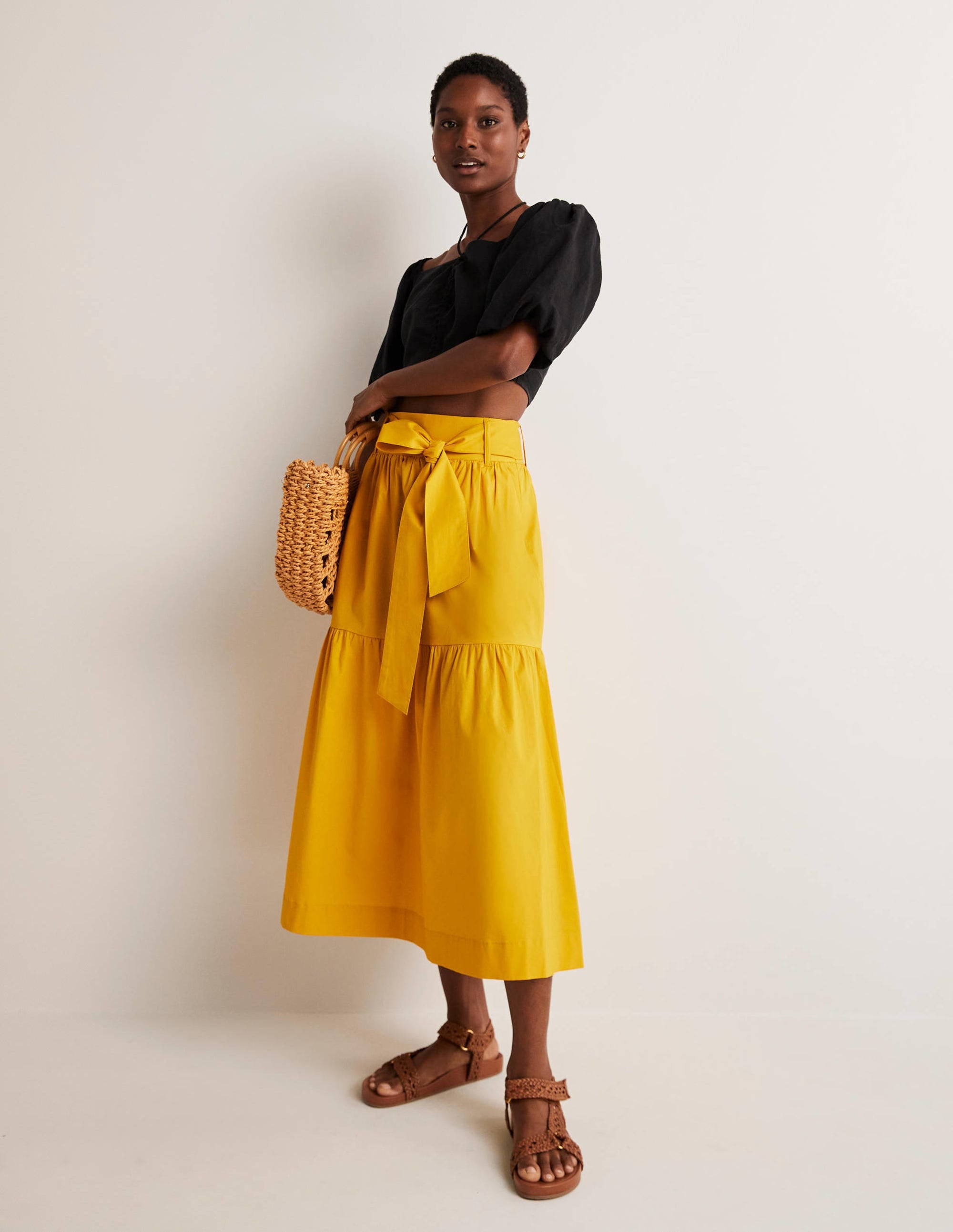Tiered Belted Midi Skirt-Honeycomb - Image 1