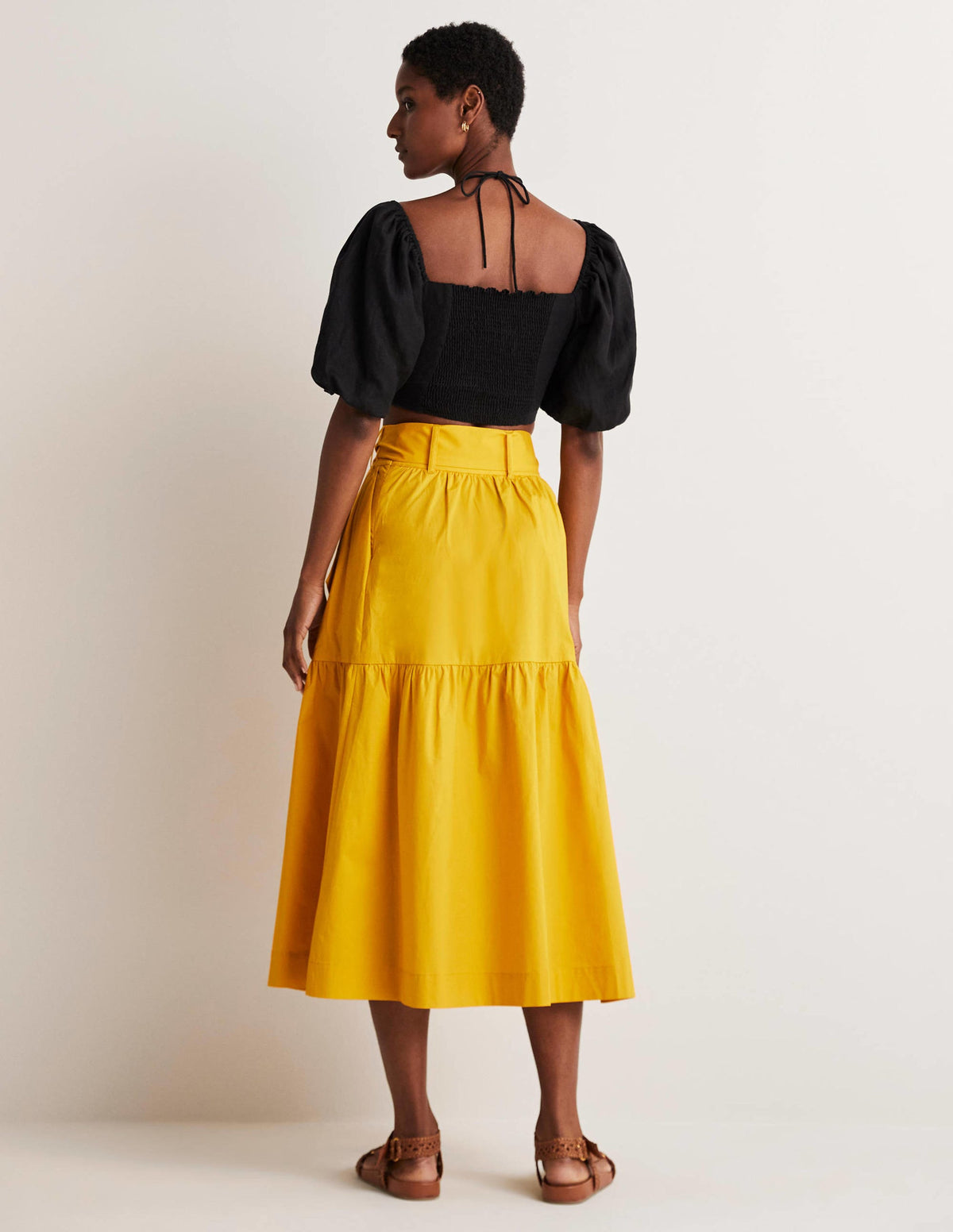 Tiered Belted Midi Skirt-Honeycomb - Image 3
