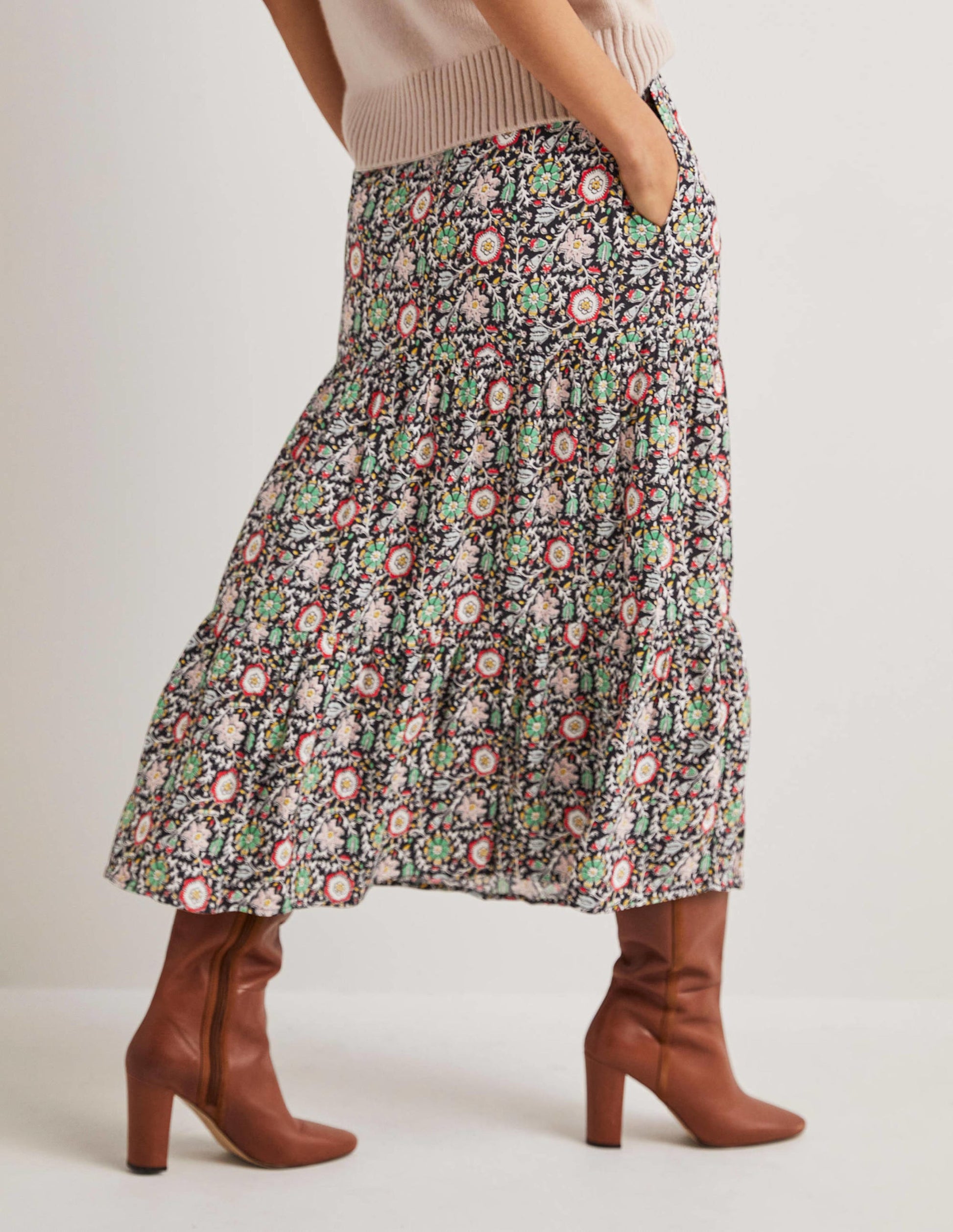 Tiered Midi Skirt-Multi, Enchanting Twig-3