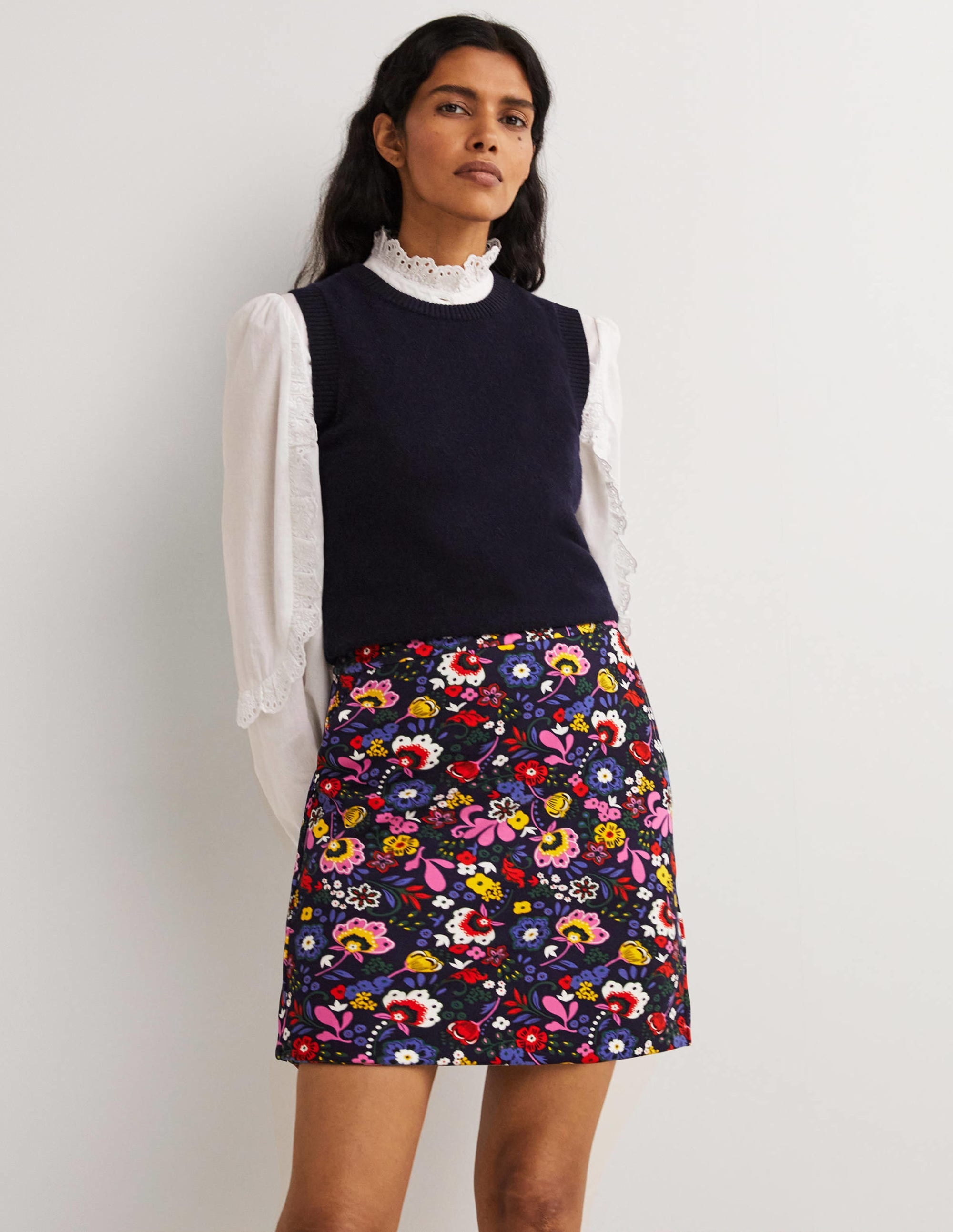 Ponte A-line Mini Skirt-Navy, Pretty Paradise - Image 1