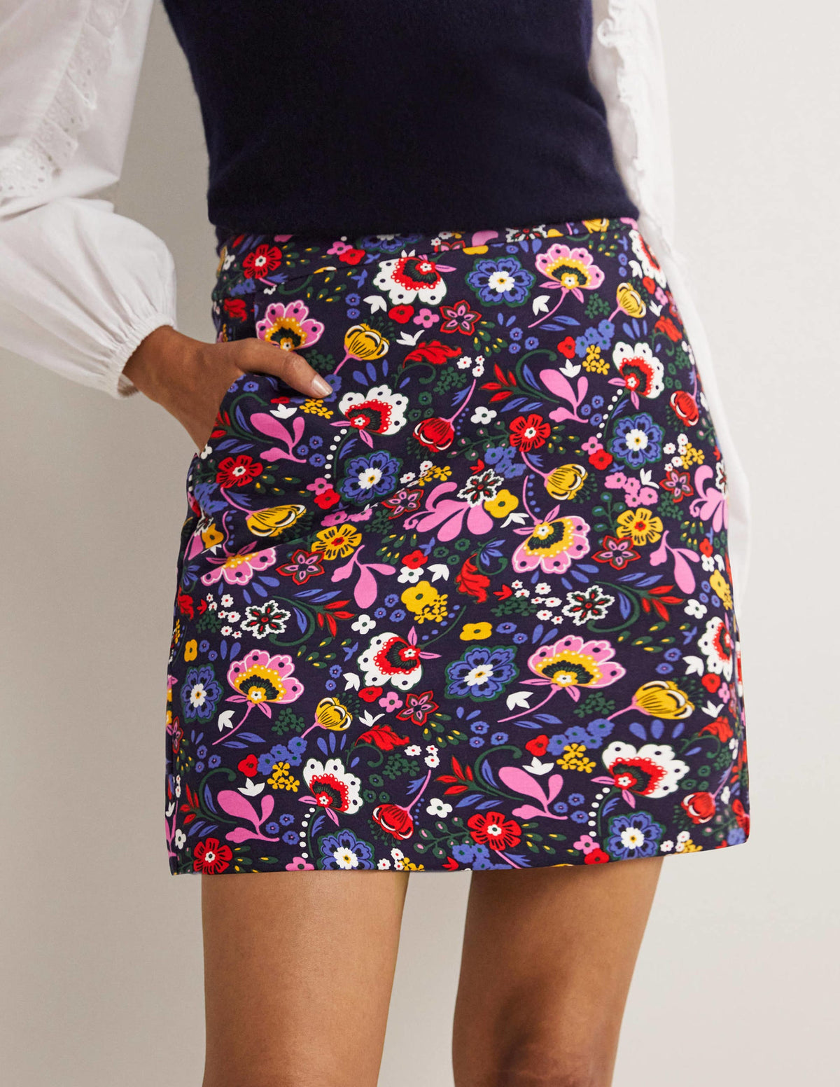 Ponte A-line Mini Skirt-Navy, Pretty Paradise-4