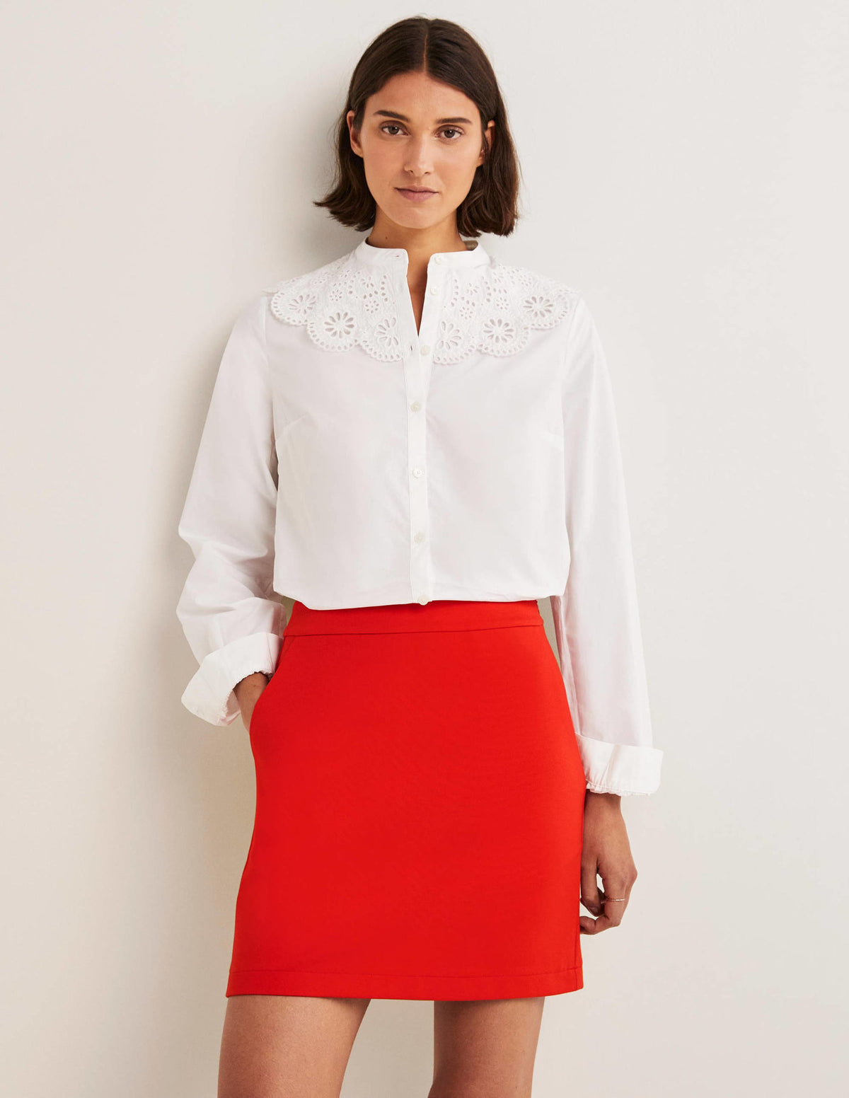 Ponte A-line Mini Skirt-Rocket Red - Image 1