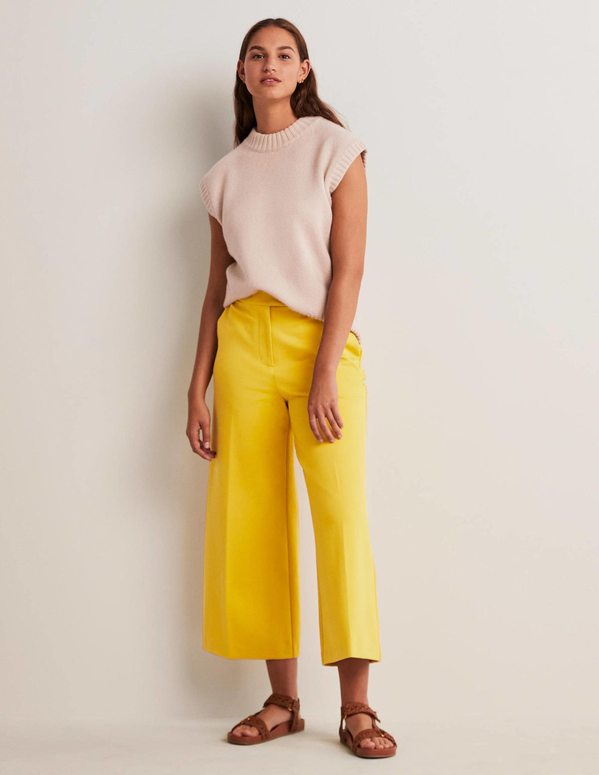 Jersey Wide Leg Culottes-Honeycomb Yellow-1