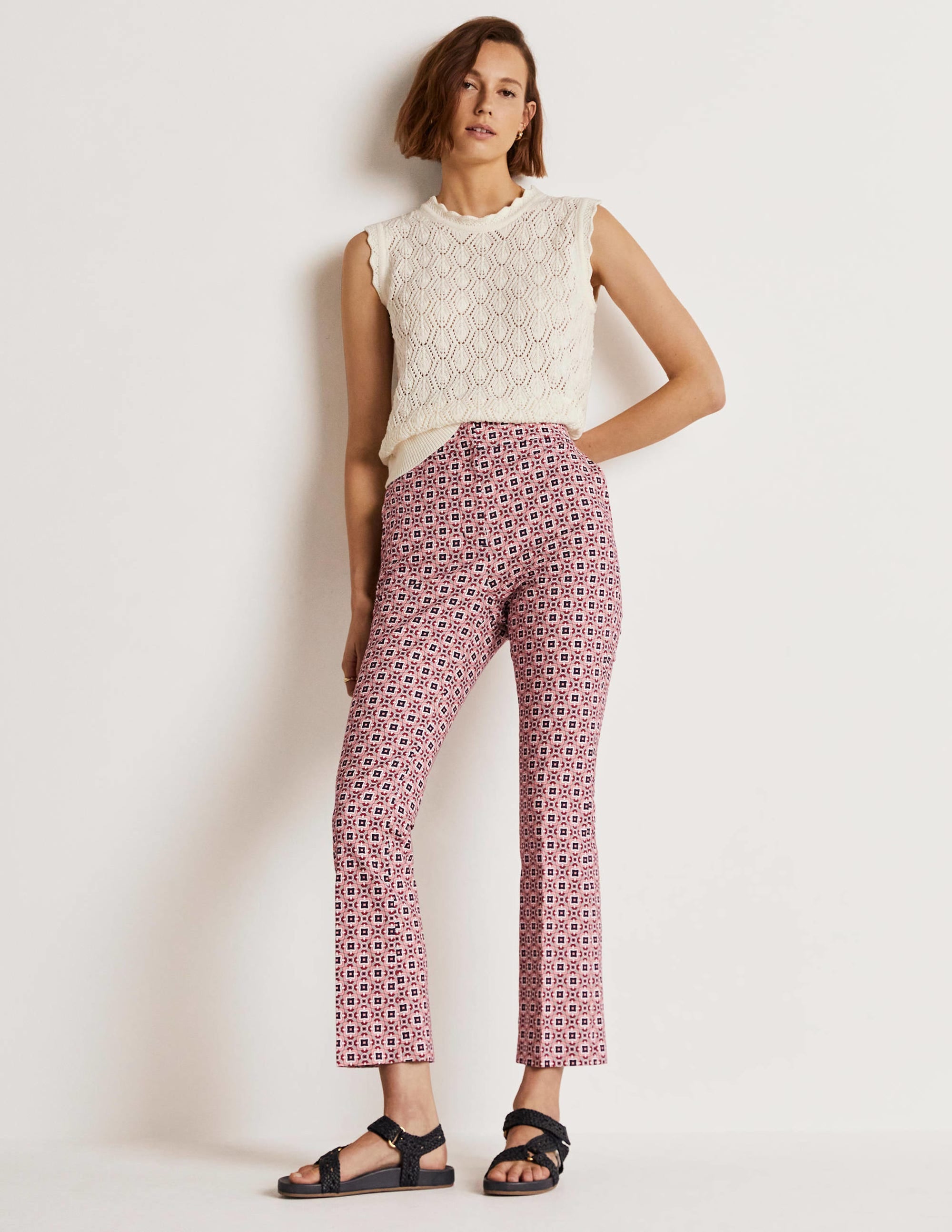 Cropped Flare Pants-Almond Pink, Square Geo - Image 5