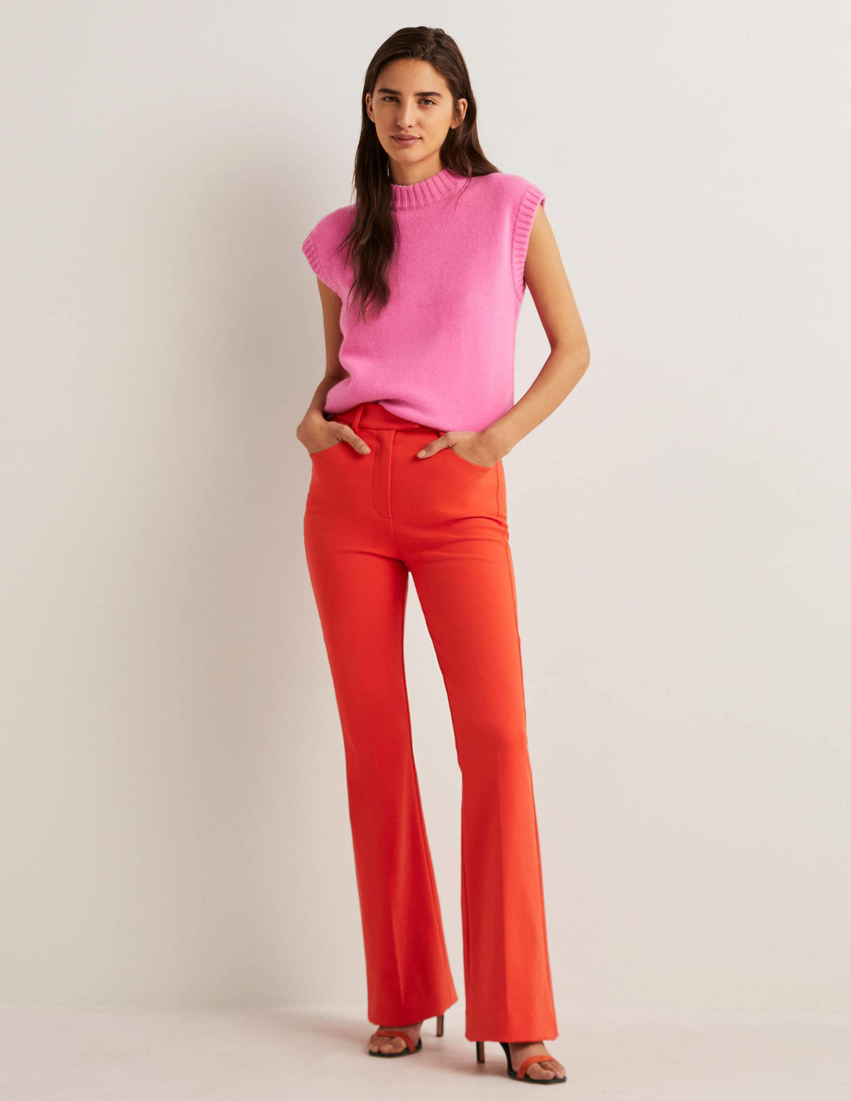 High Waisted Flared Pants-Rocket Red - Image 1