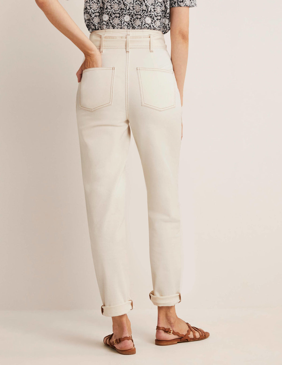 Belted High Rise Jeans-Ecru-3
