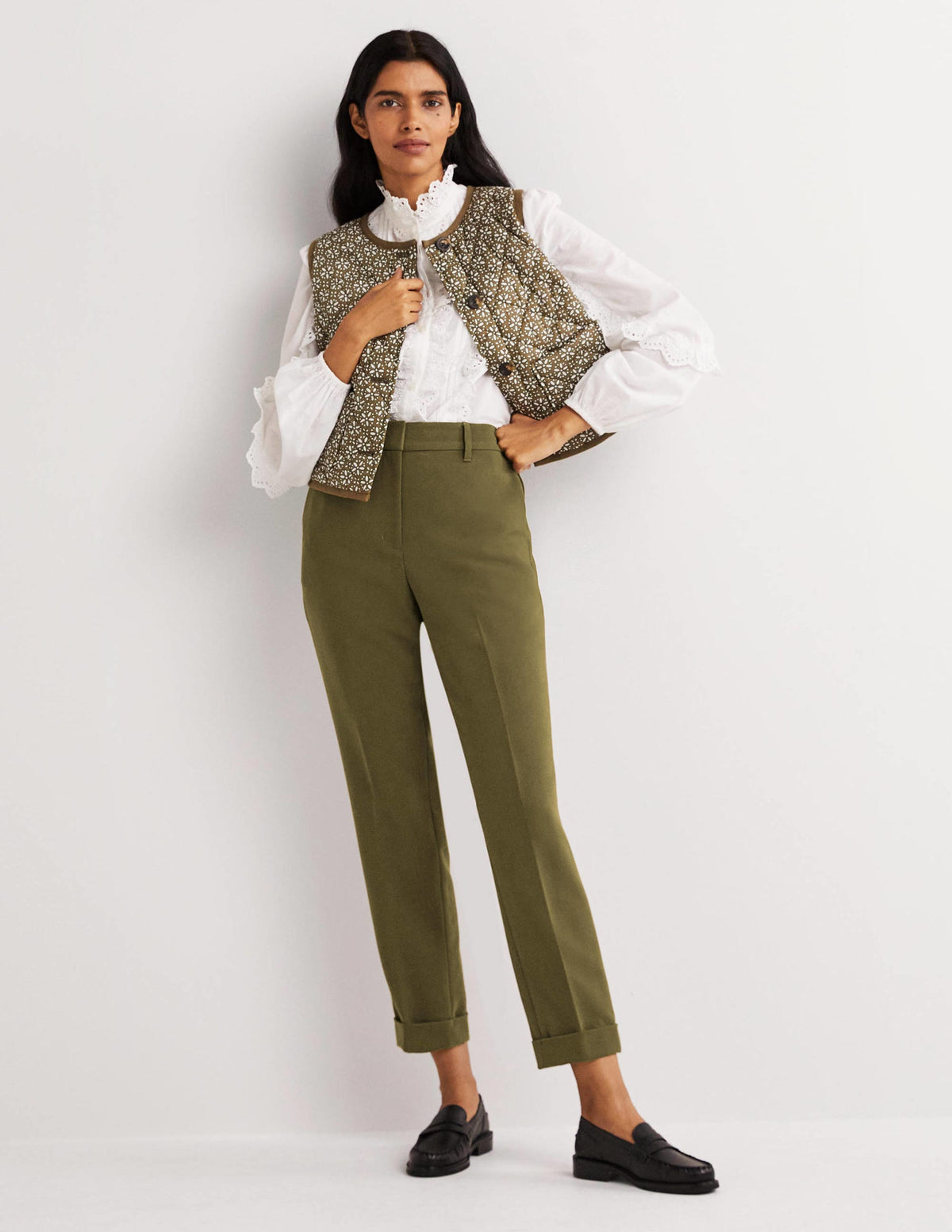 Tailored Turn Up Trousers-Basil Green - Image 1