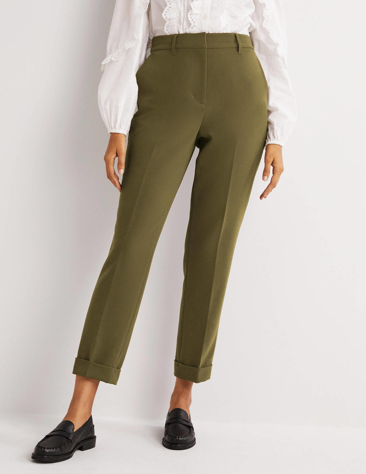 Tailored Turn Up Trousers-Basil Green-4