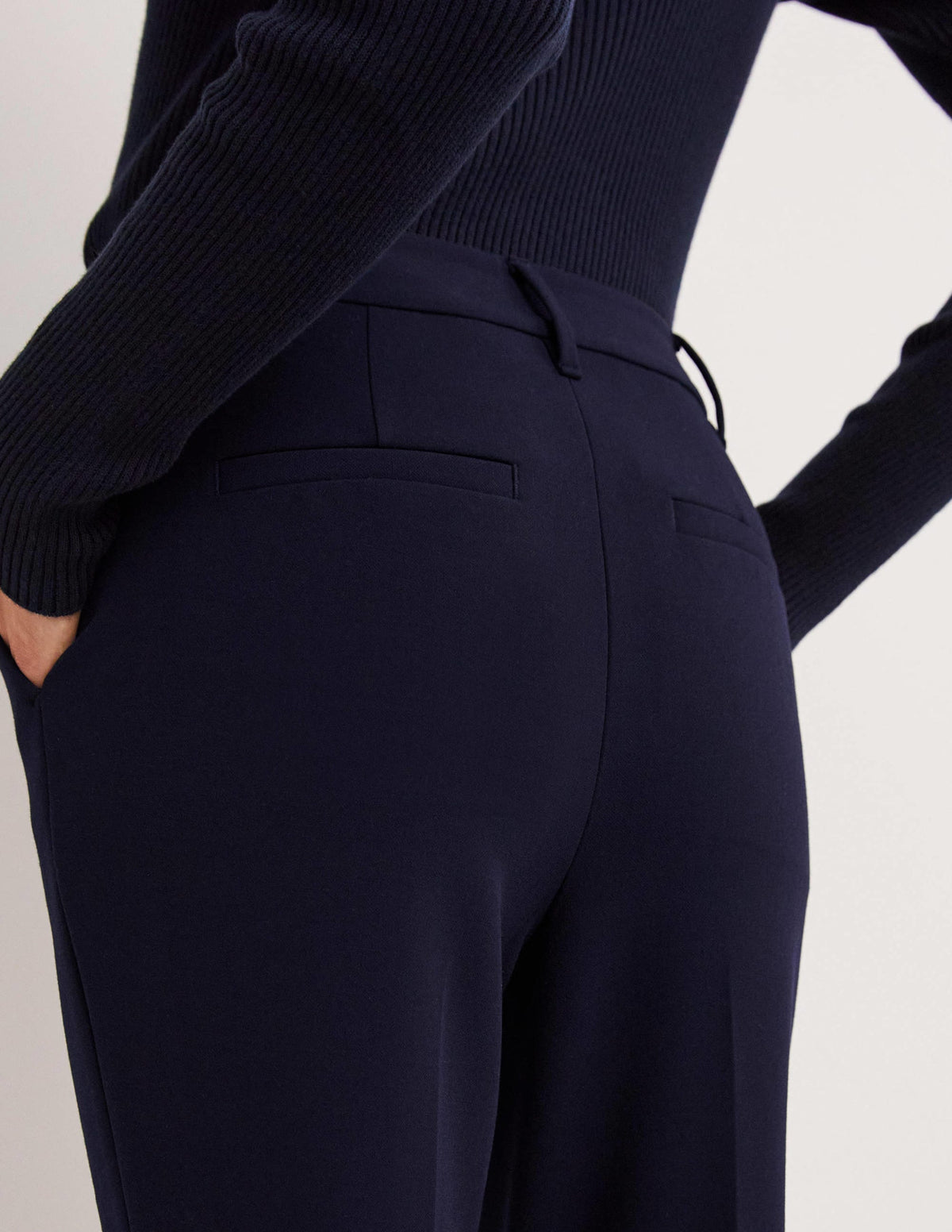 Tailored Turn Up Trousers-Navy-2