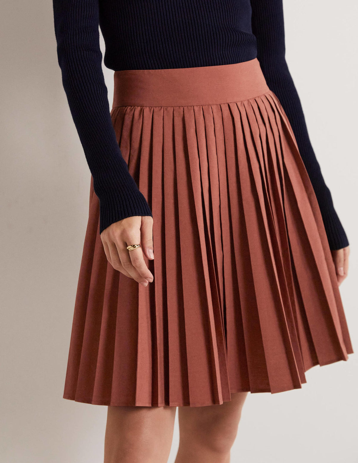 Pleated Cotton Mini Skirt-Red Oak - Image 8