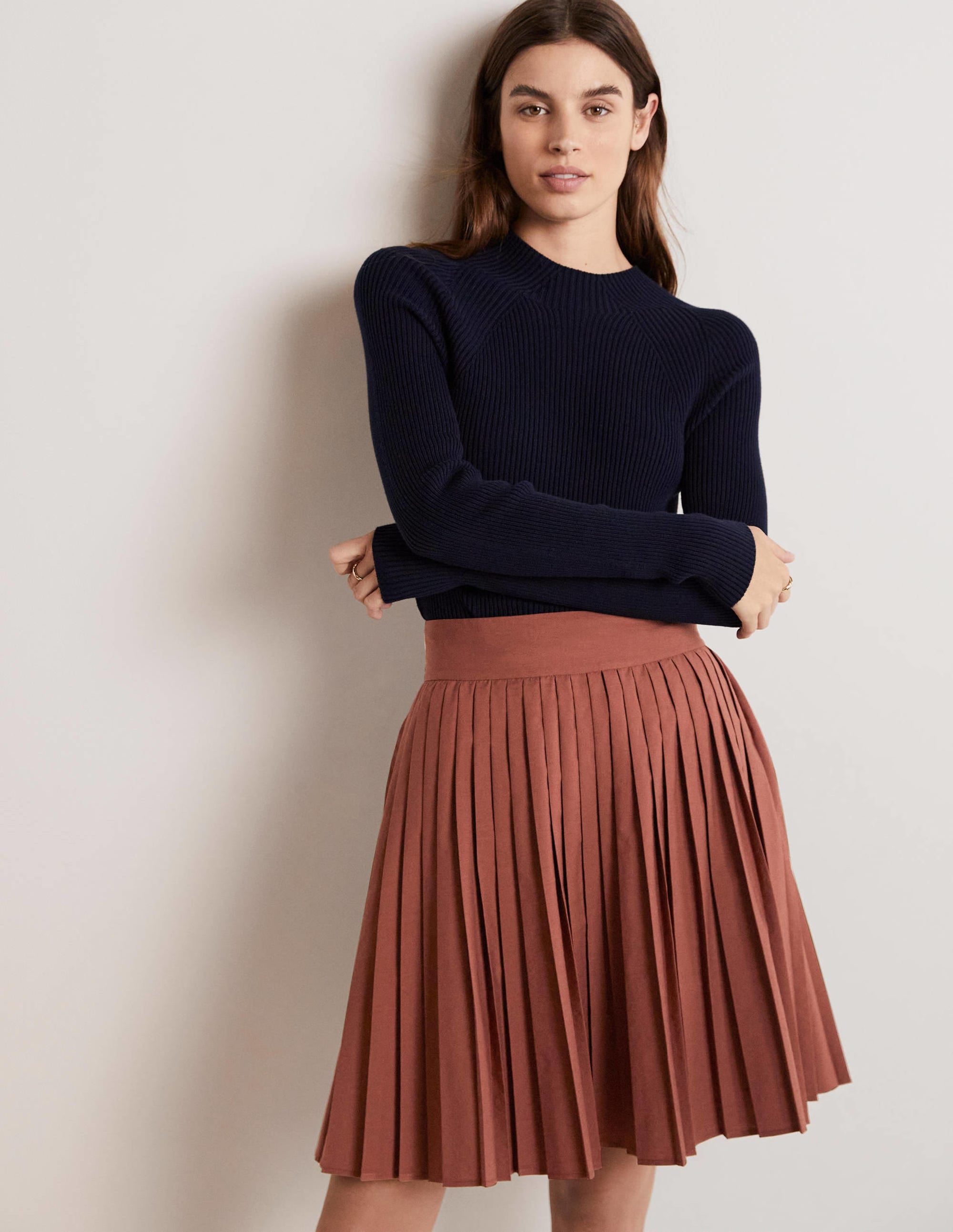 Pleated Cotton Mini Skirt-Red Oak - Image 5
