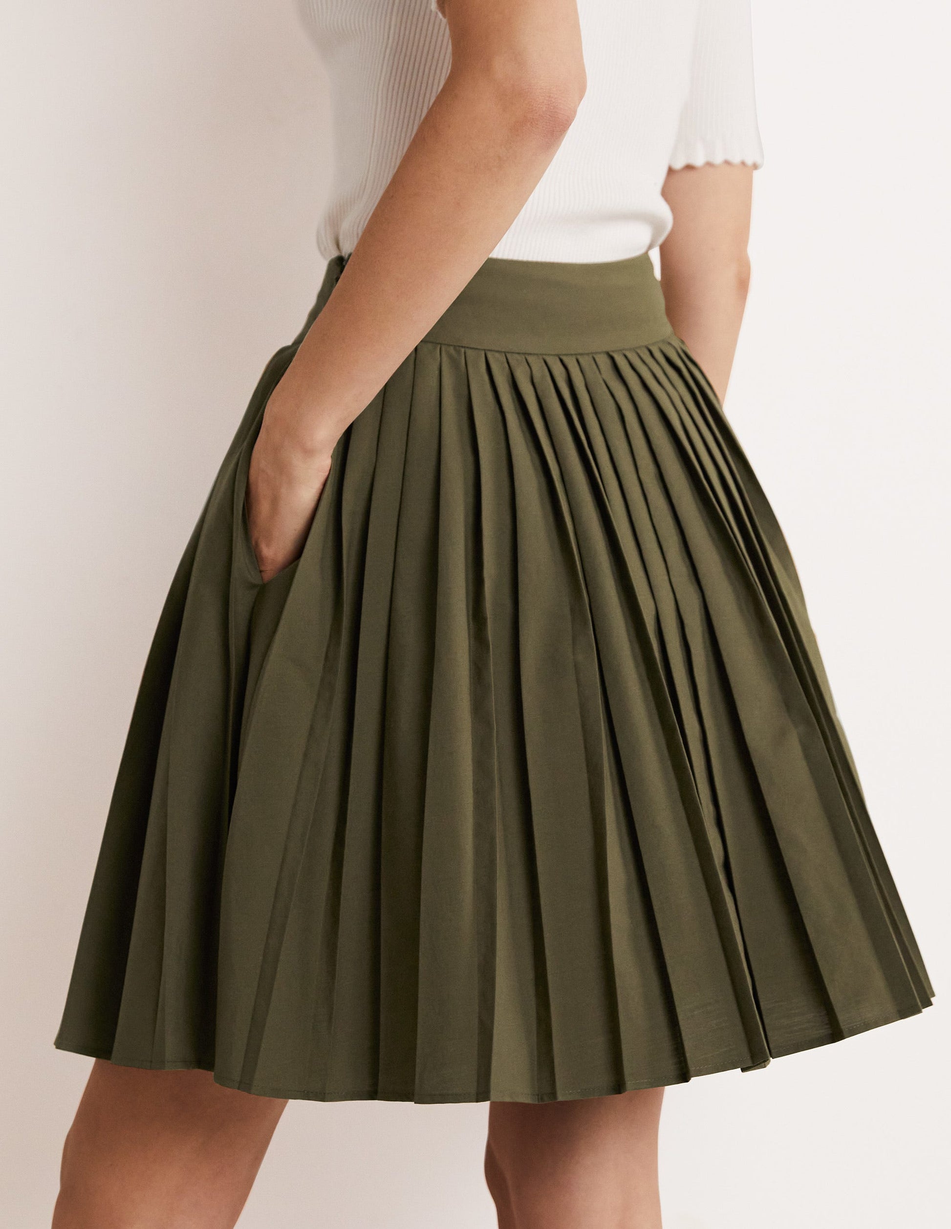 Pleated Cotton Mini Skirt-Oregano Green-3