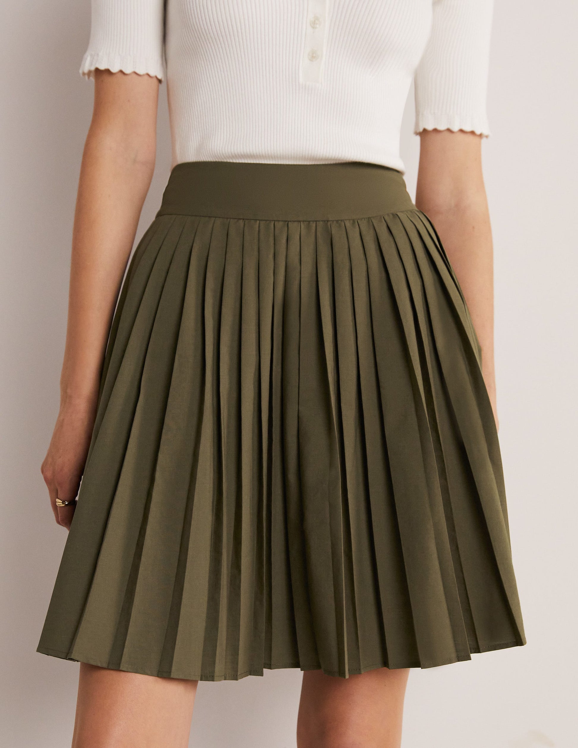 Pleated Cotton Mini Skirt-Oregano Green-4