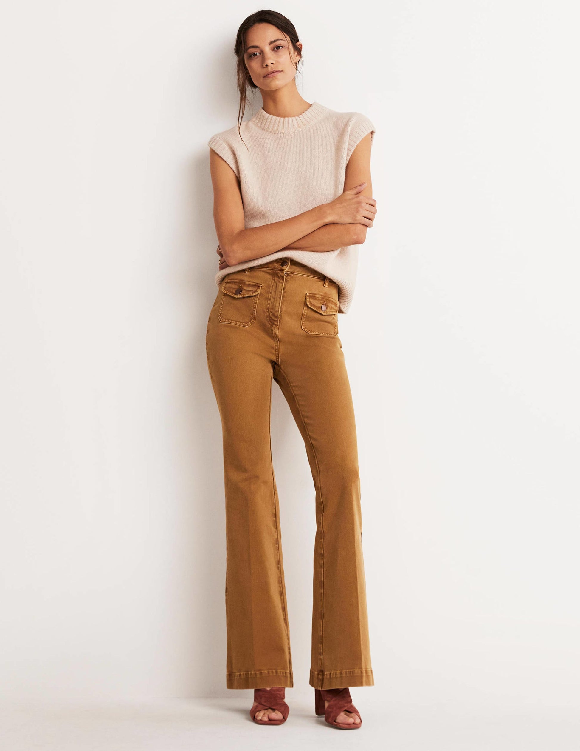 High Waist Flare Pants-Butterscotch Brown-6