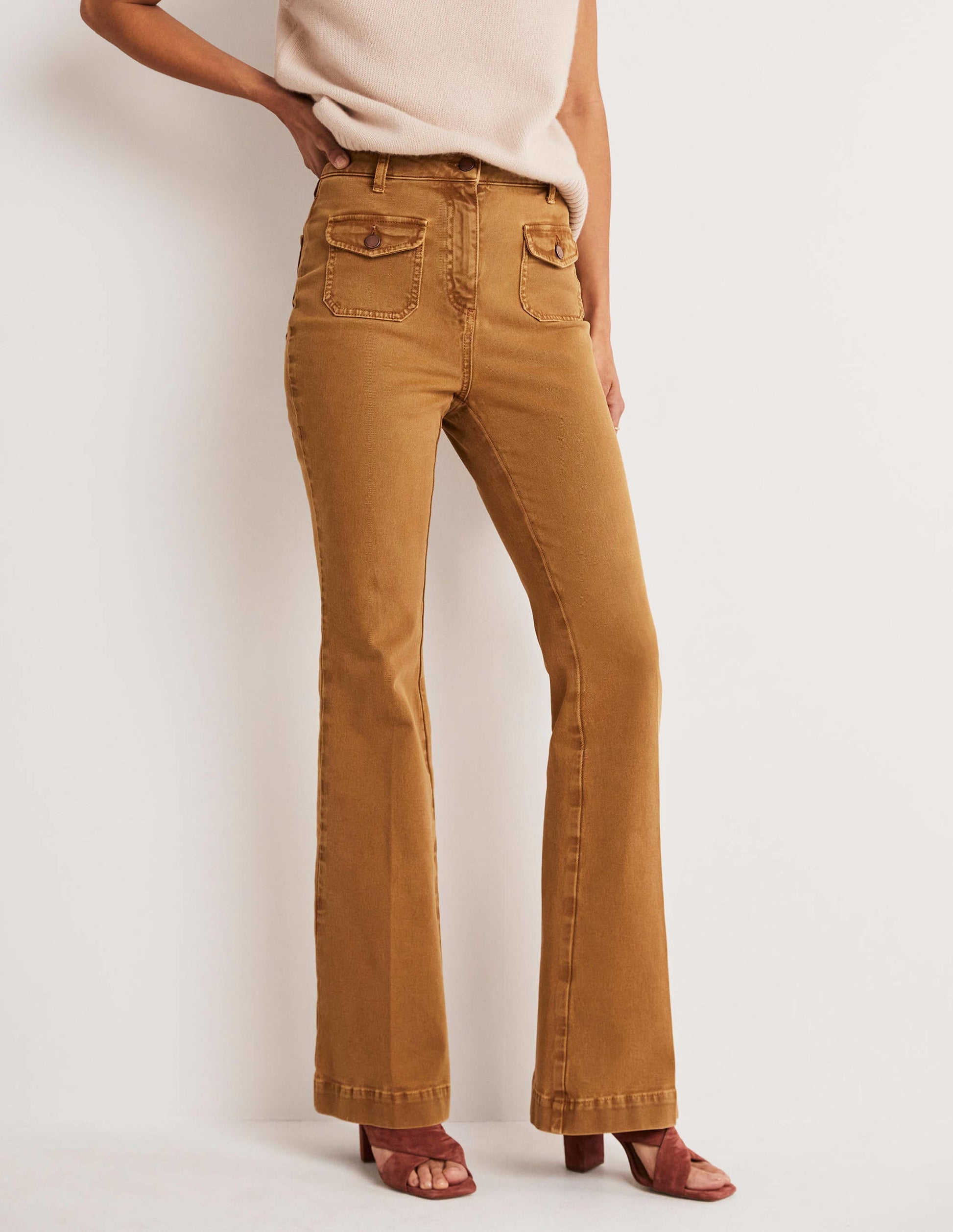 High Waist Flare Pants-Butterscotch Brown-10