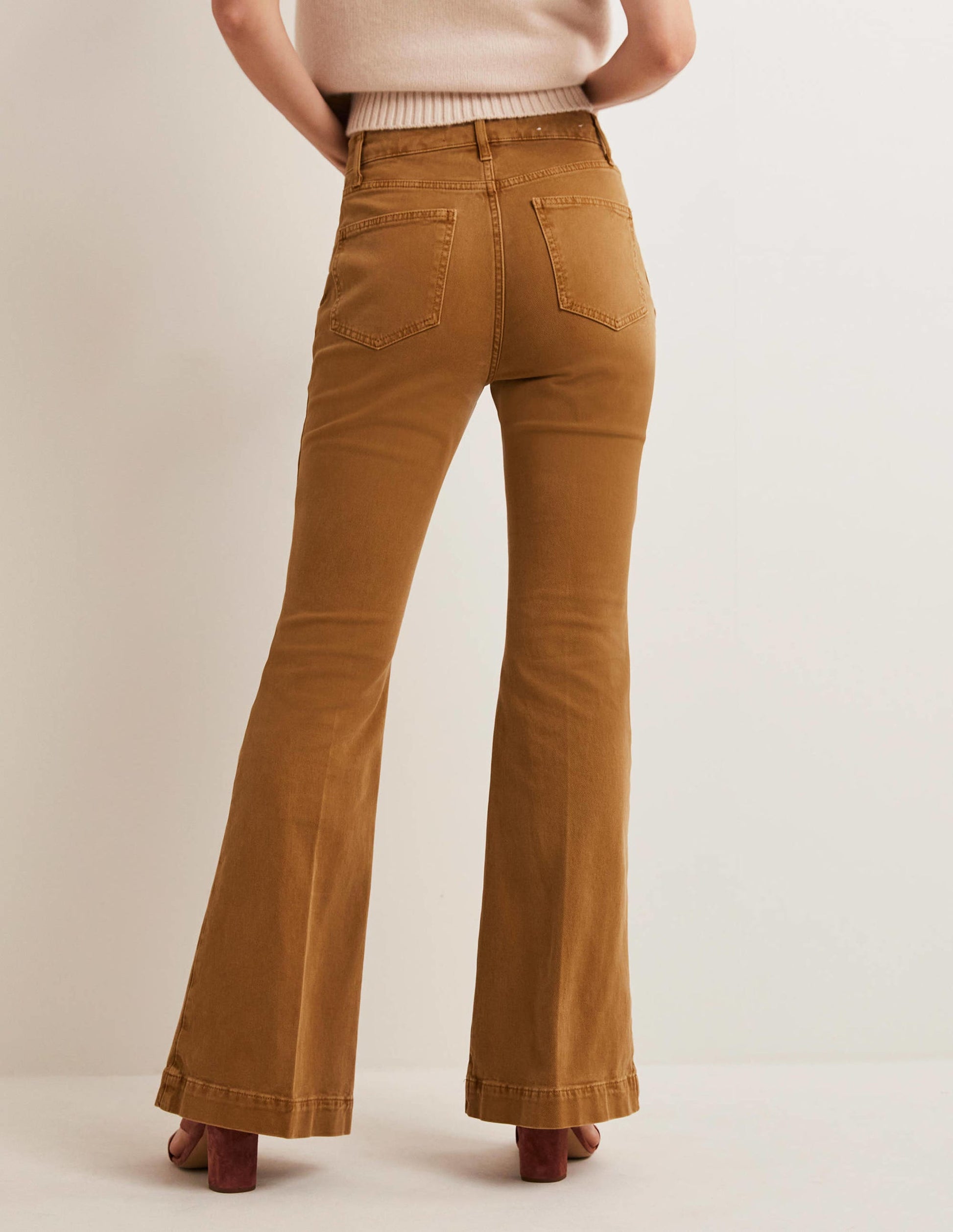 High Waist Flare Pants-Butterscotch Brown-3