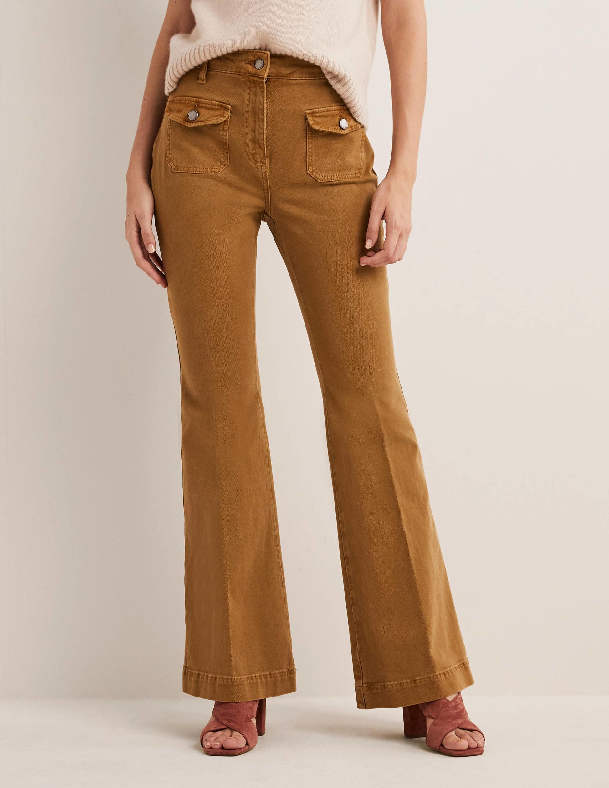 High Waist Flare Pants-Butterscotch Brown-5