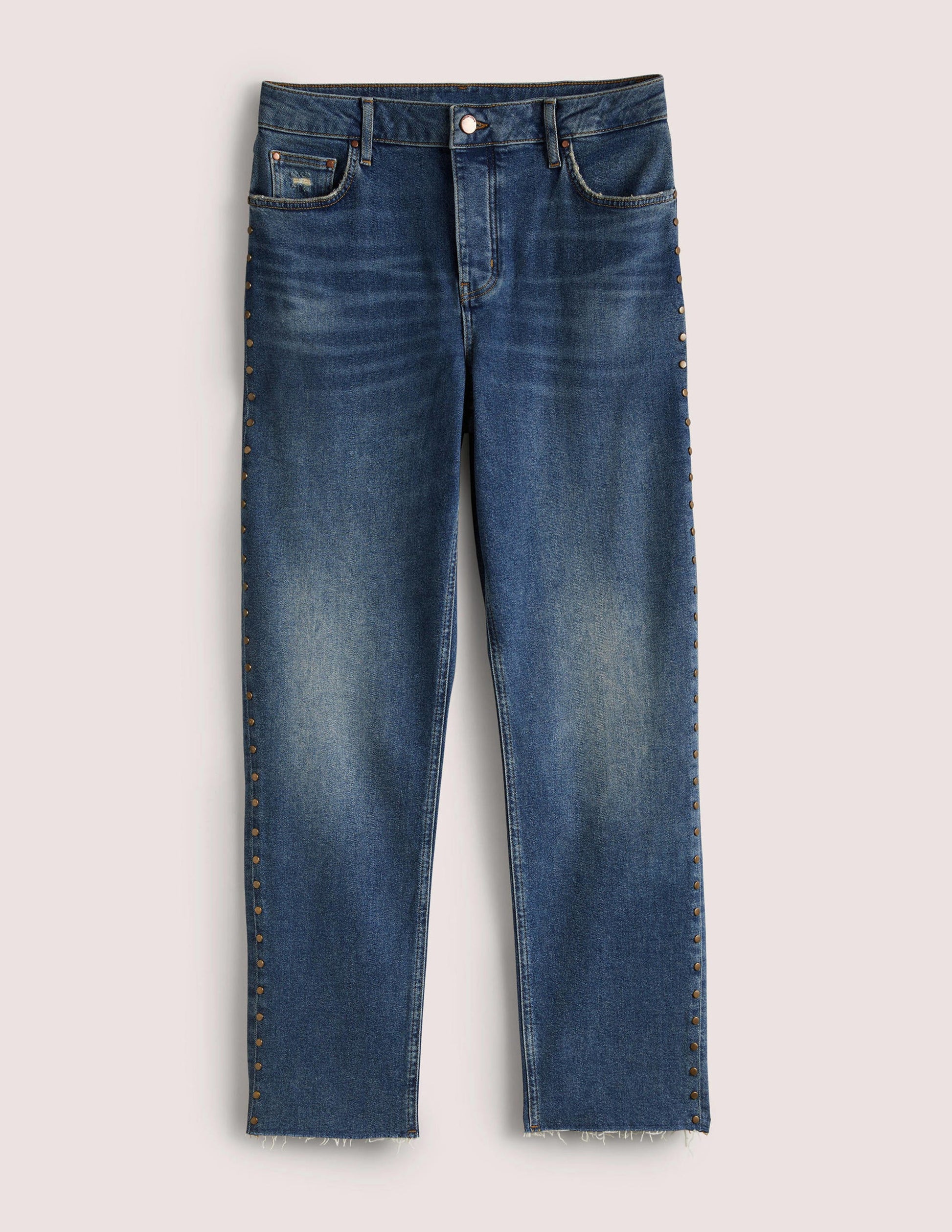 Relaxed Straight Studded Jeans-Mid Vintage, Stud-6
