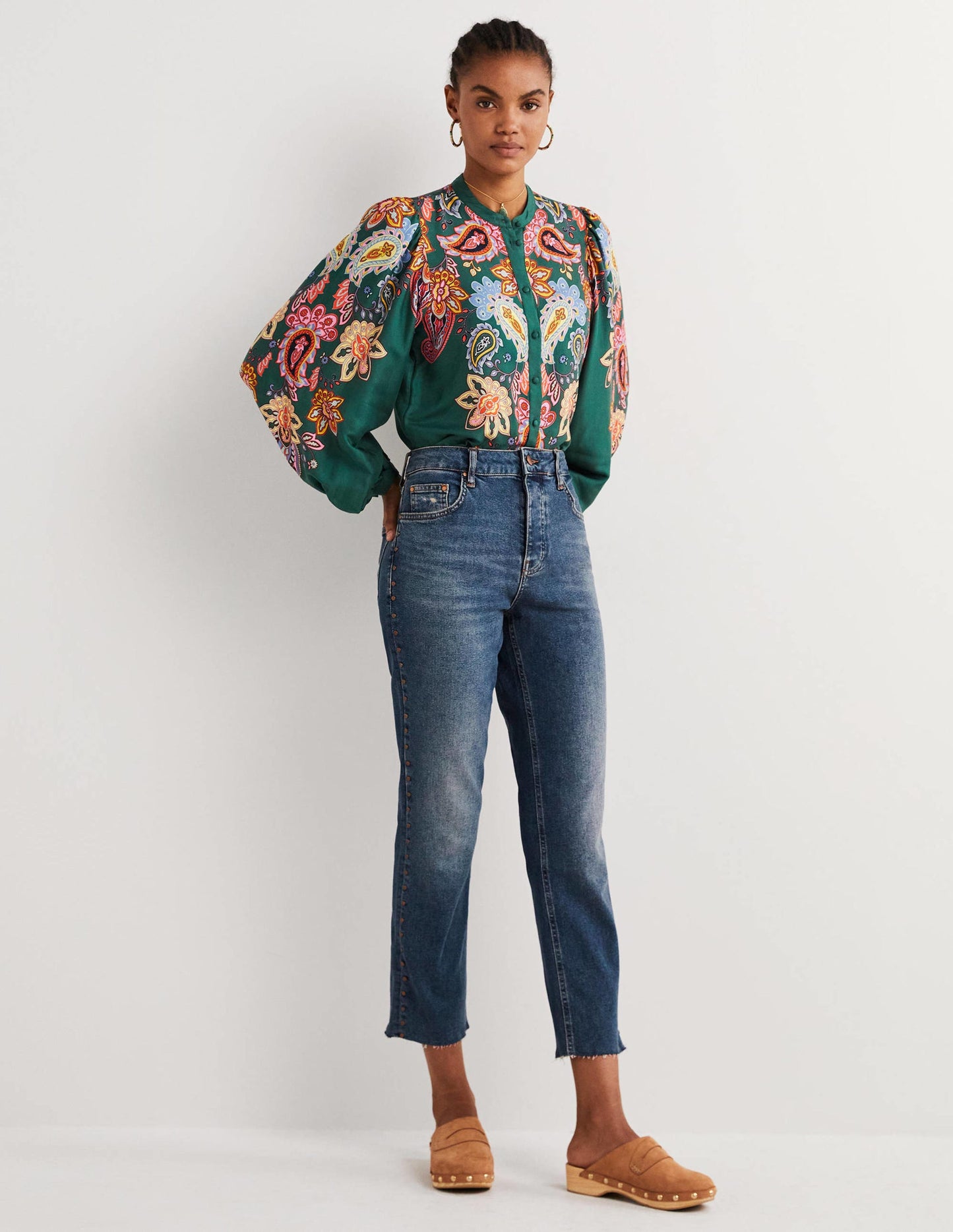 Relaxed Straight Studded Jeans-Mid Vintage, Stud