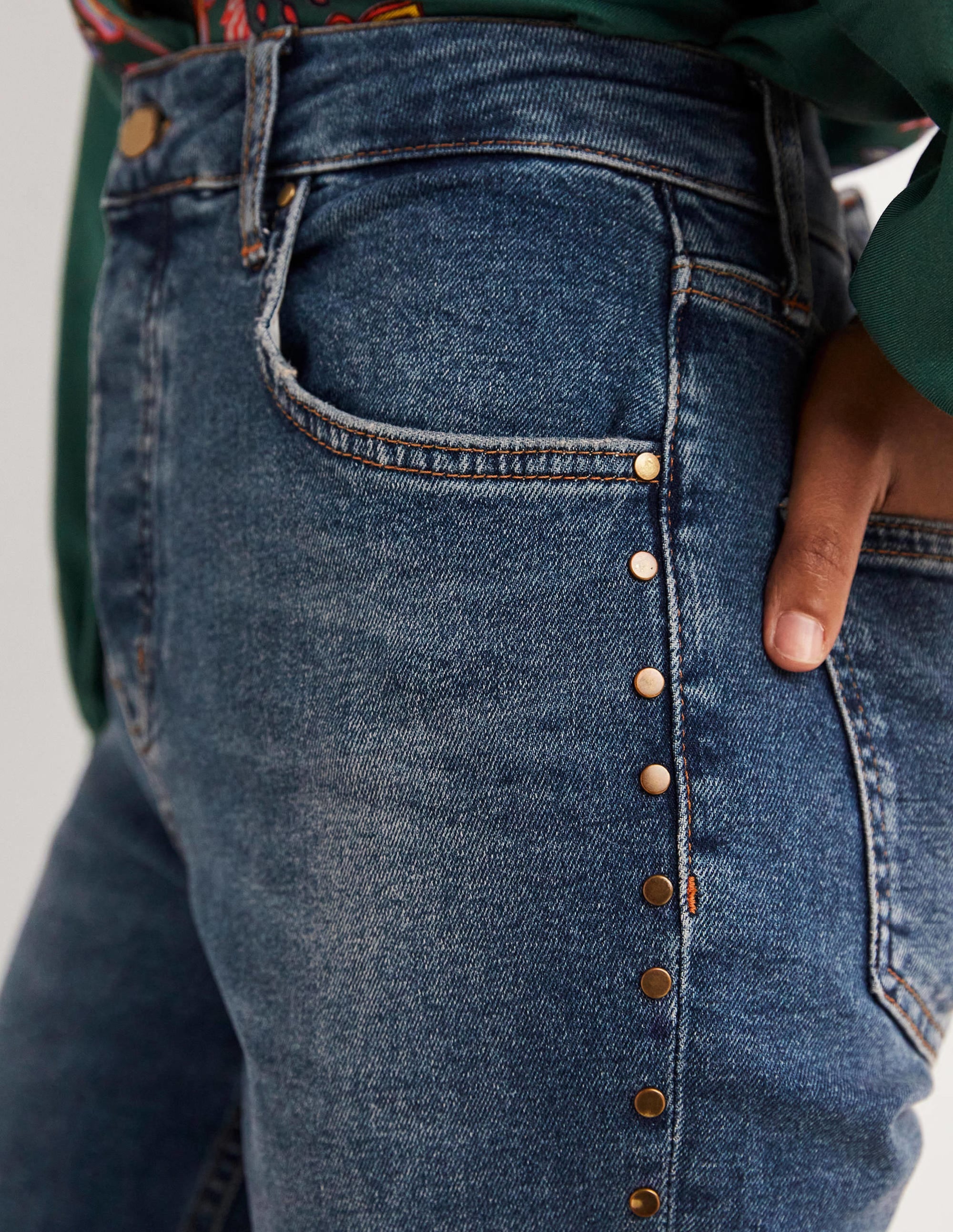 Relaxed Straight Studded Jeans-Mid Vintage, Stud - Image 2