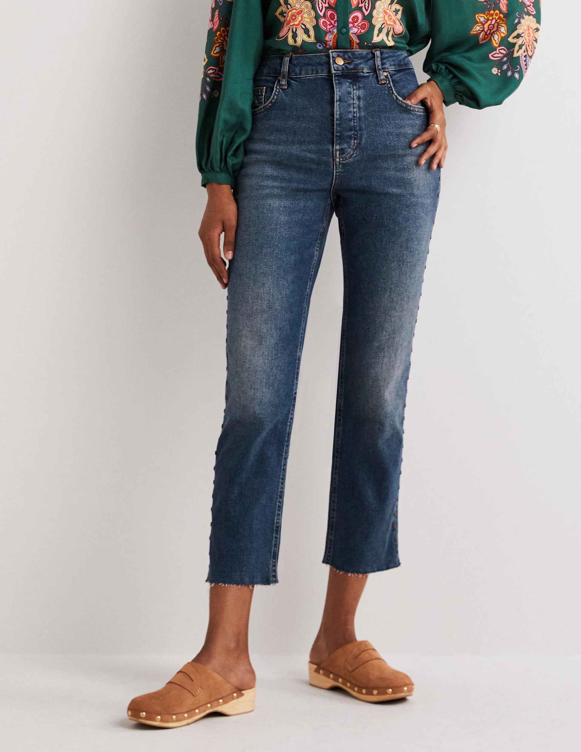 Relaxed Straight Studded Jeans-Mid Vintage, Stud-4