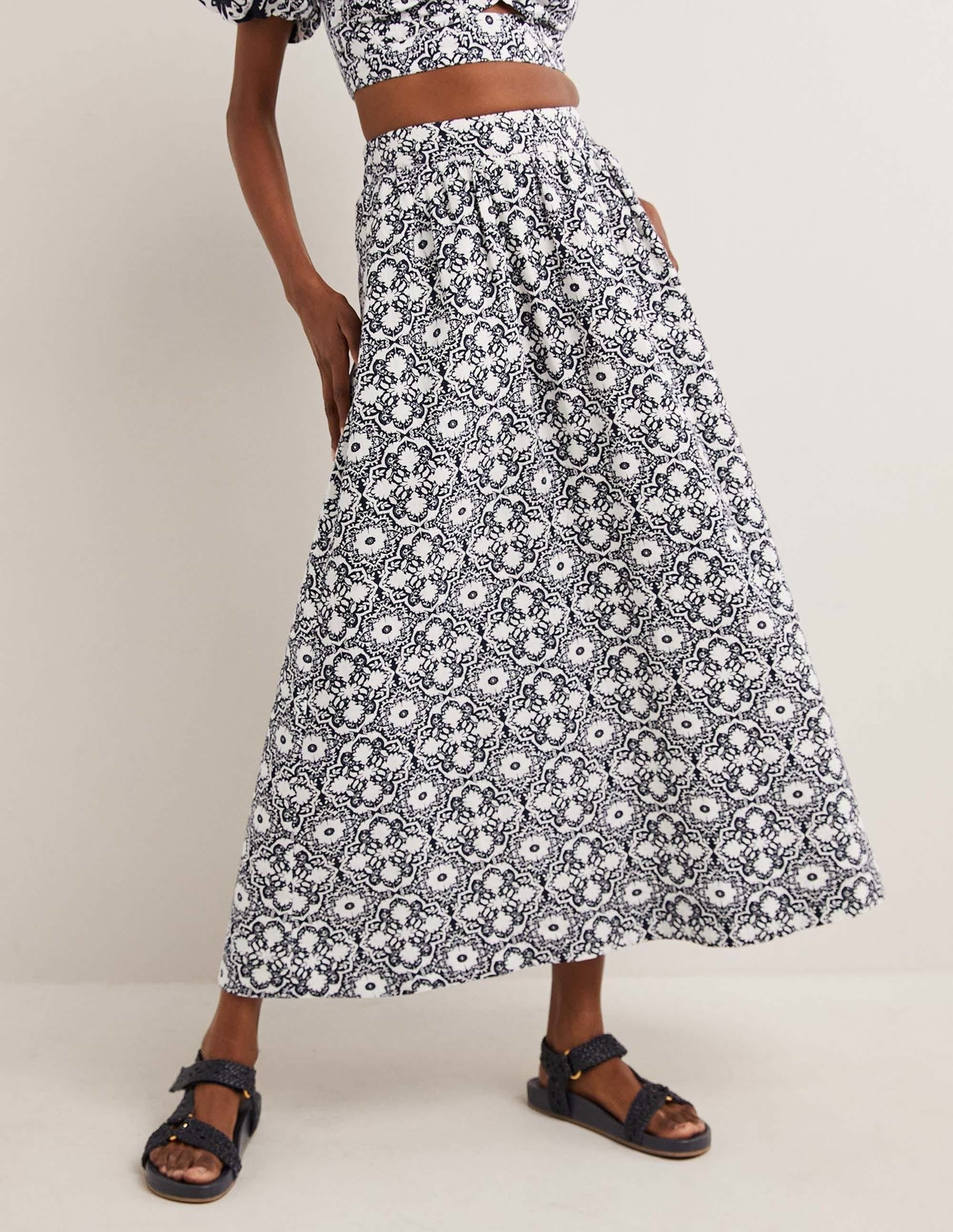 Linen Midi Skirt-French Navy, Bloomsbury Mono - Image 4