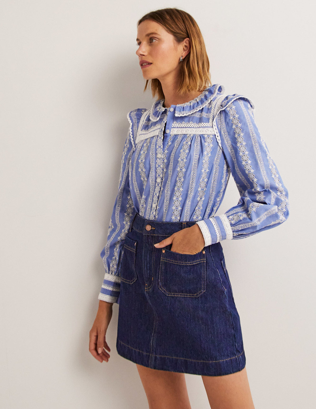 Patch Pocket Denim Mini Skirt-Indigo Denim-1