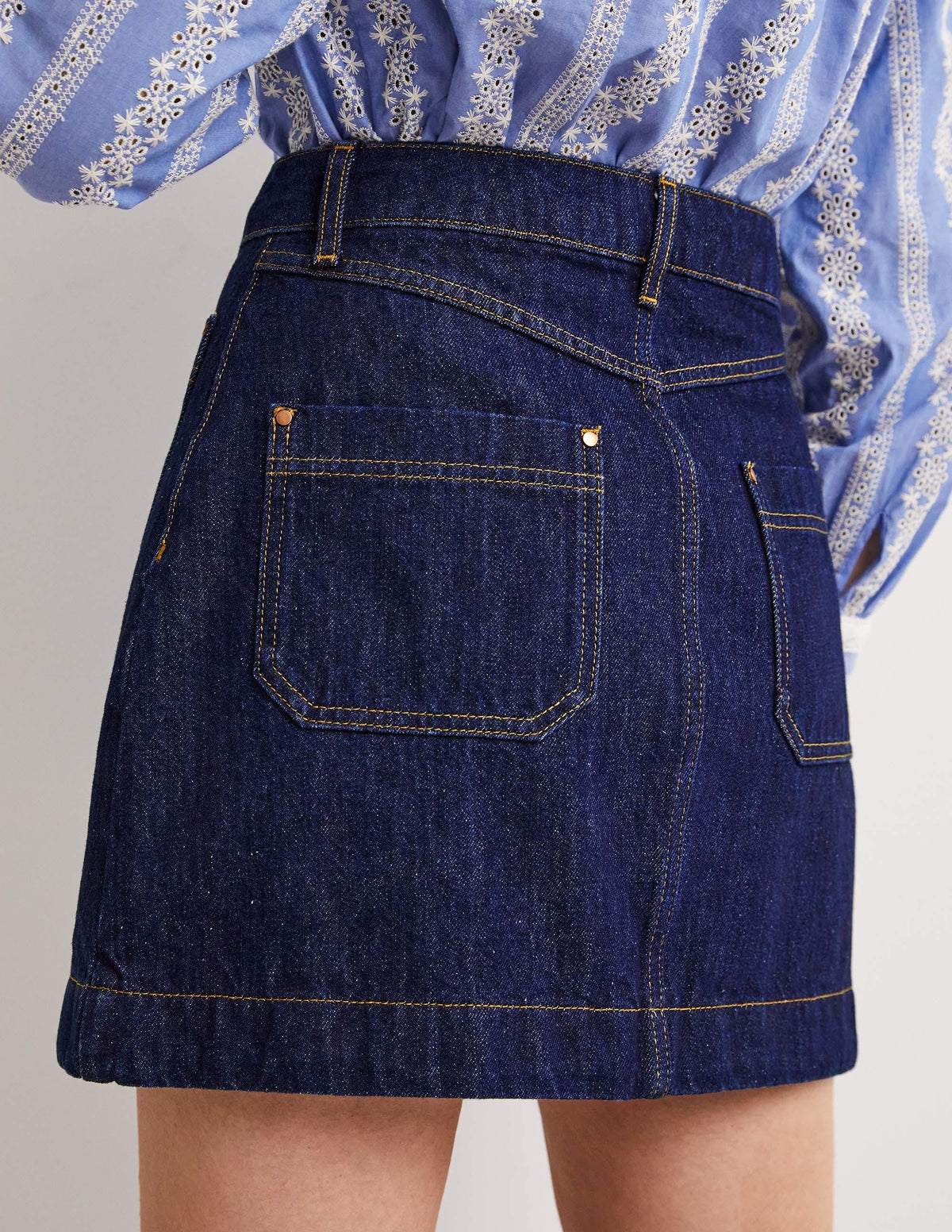 Patch Pocket Denim Mini Skirt-Indigo Denim-3