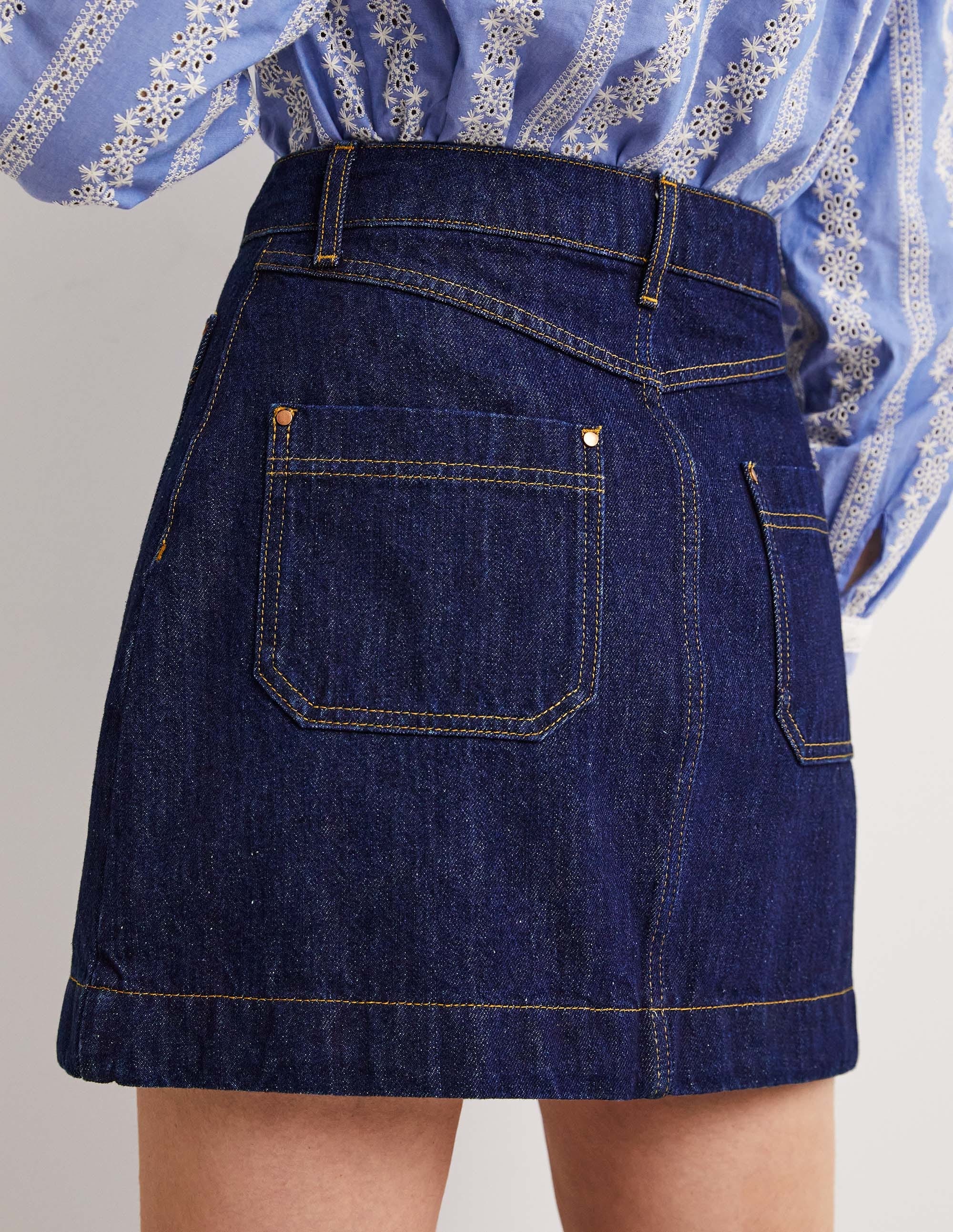 Patch Pocket Denim Mini Skirt-Indigo Denim - Image 3