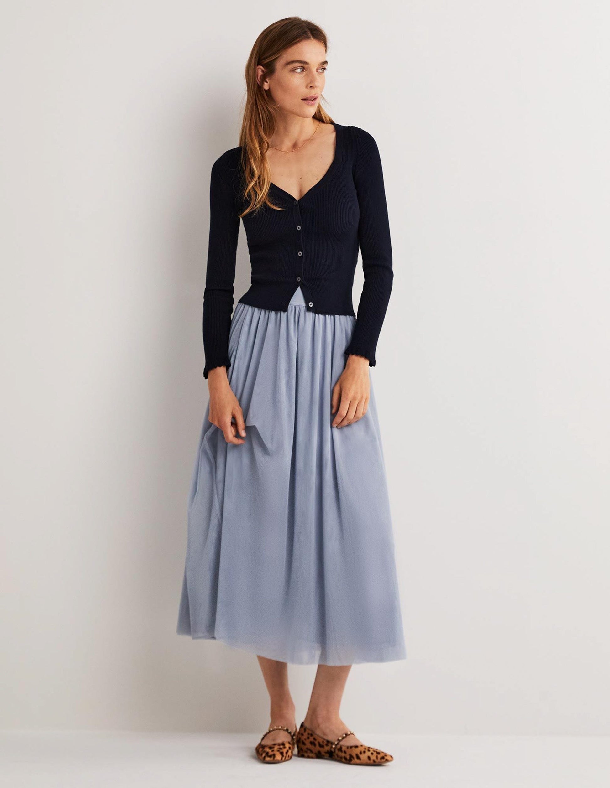 Tulle Full Midi Skirt-Dusty Blue-1