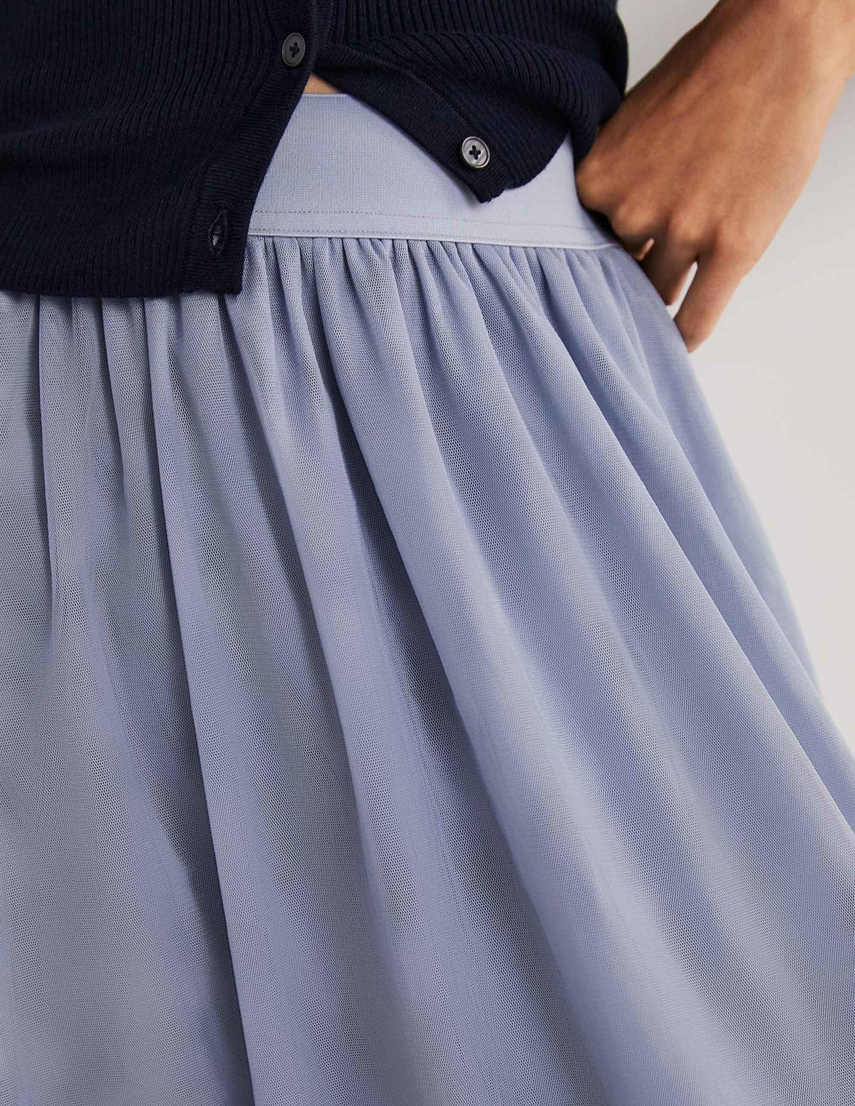 Tulle Full Midi Skirt-Dusty Blue-2