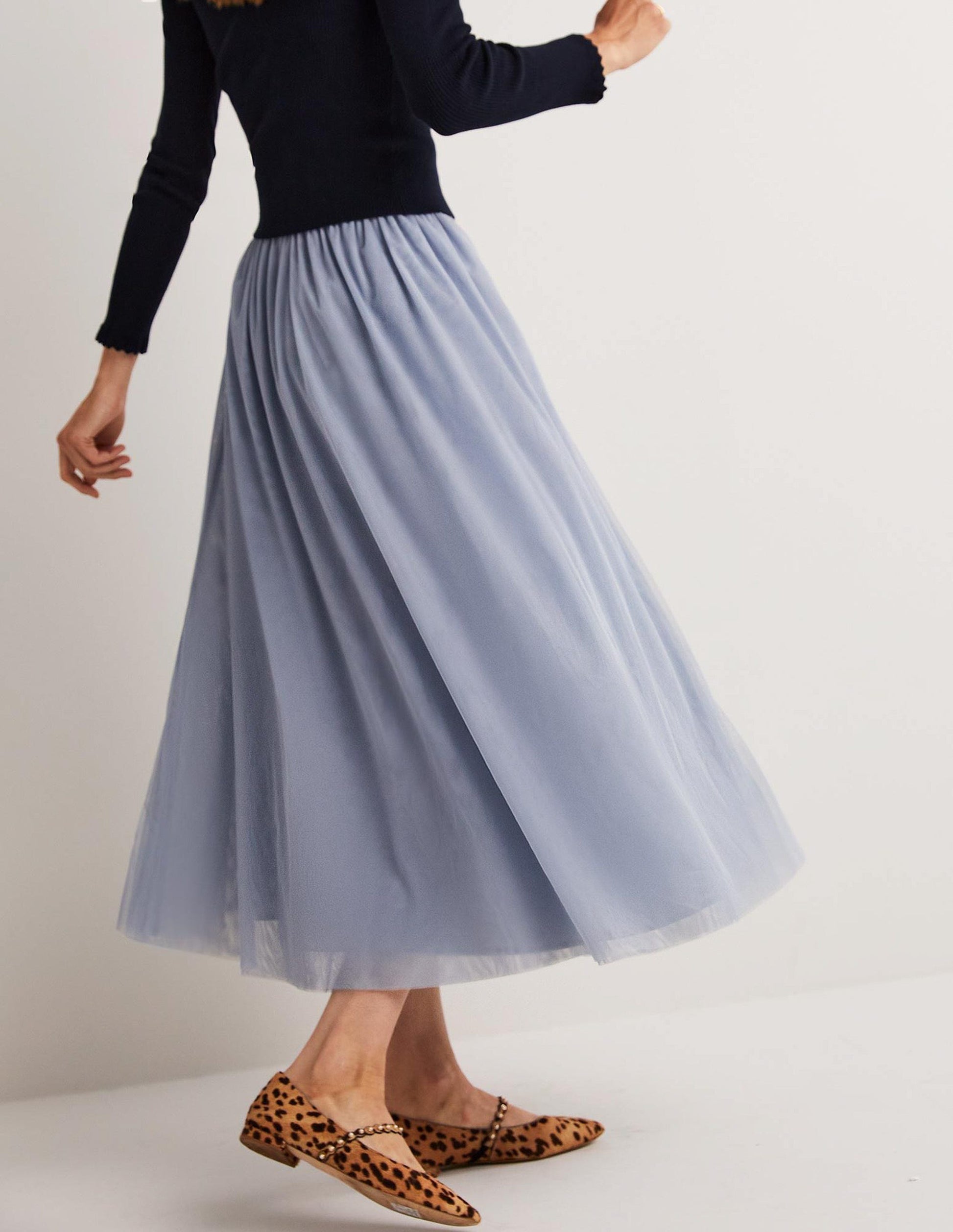 Tulle Full Midi Skirt-Dusty Blue-3