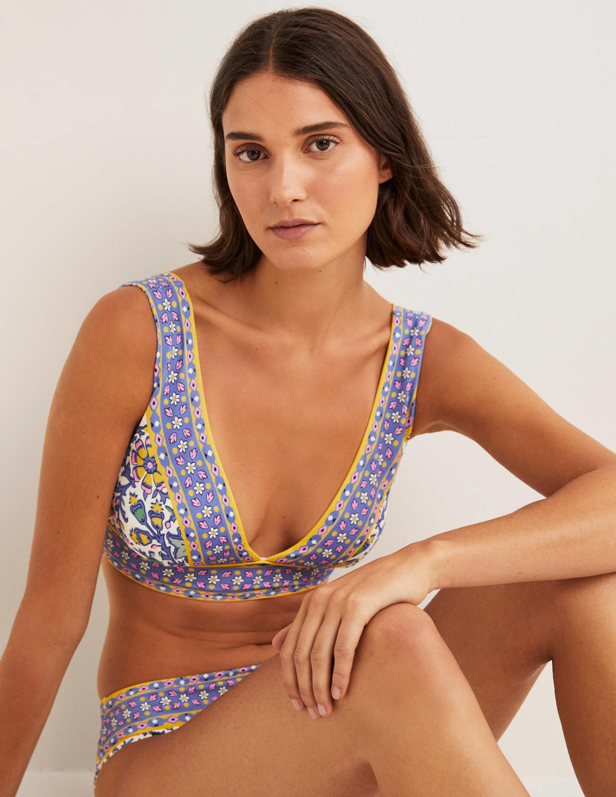 Porto V-neck Bikini Top-Ivory, Enchanting Twig - Image 1