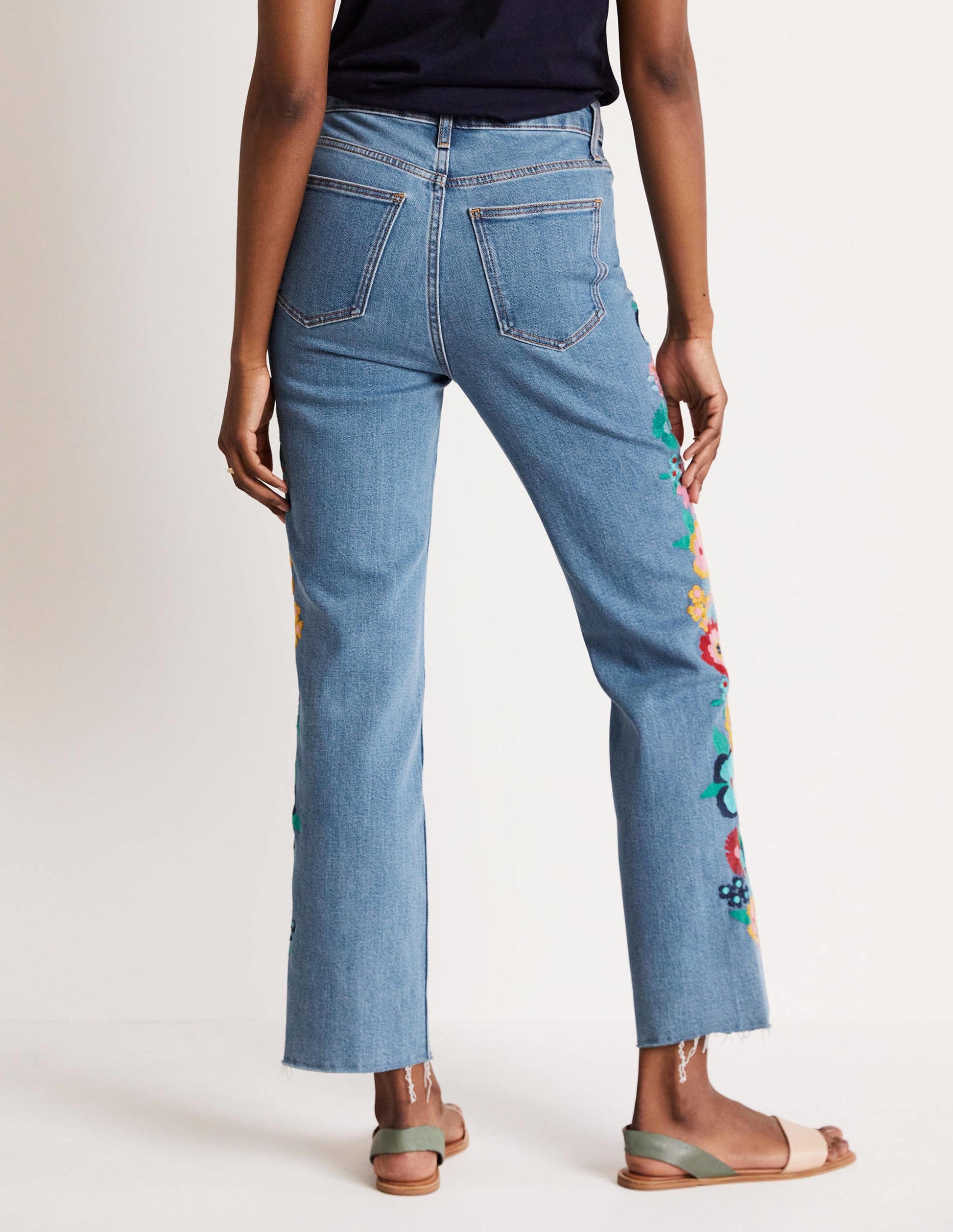 Relaxed Straight Jeans-Floral Multi Embroidery-9