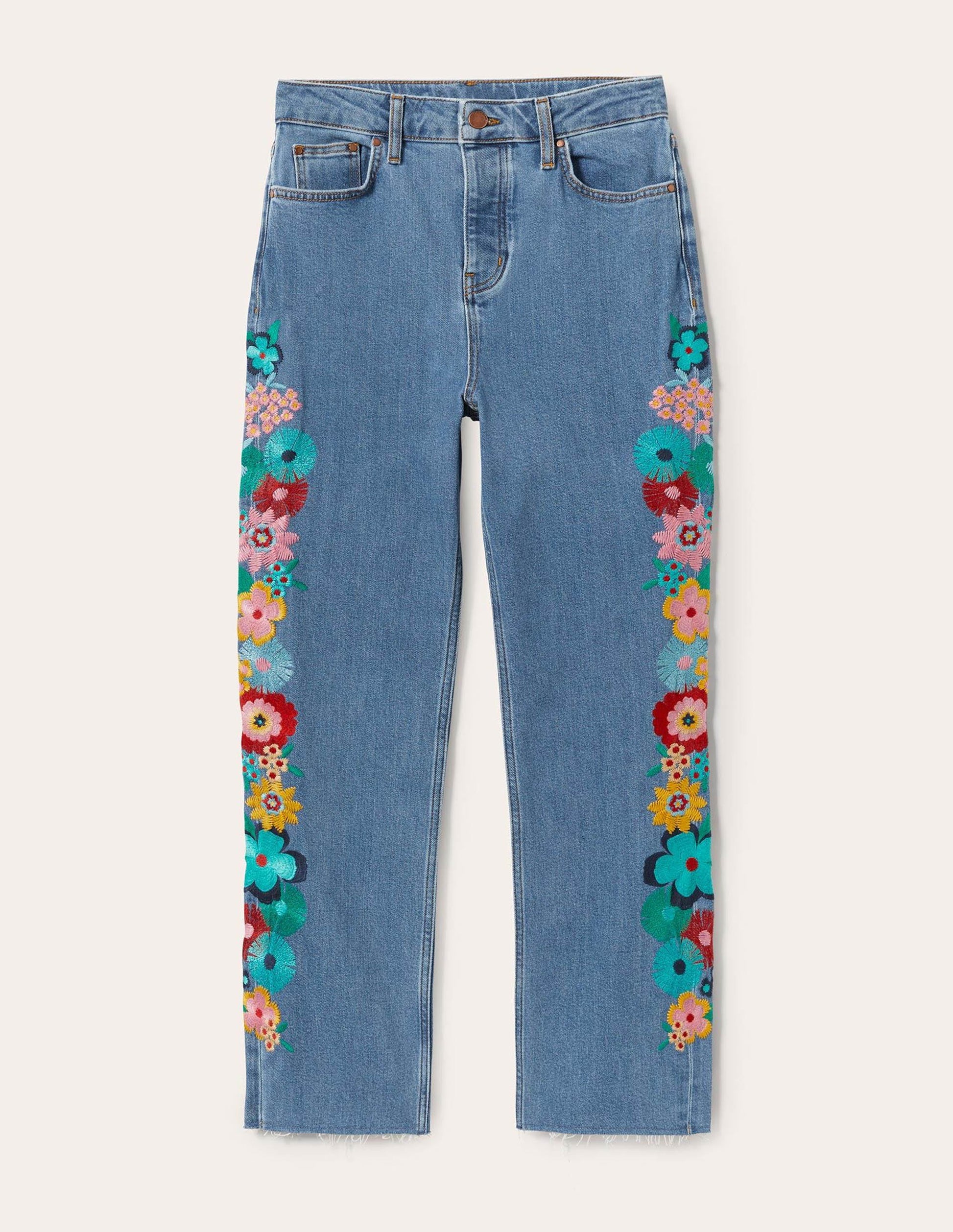 Relaxed Straight Jeans-Floral Multi Embroidery-12