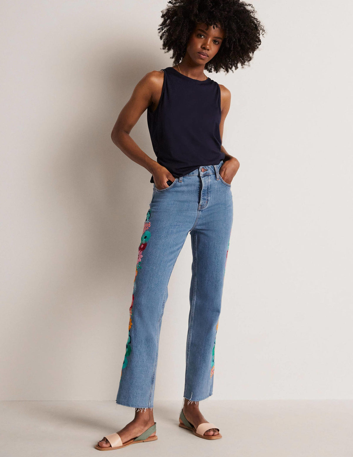 Relaxed Straight Jeans-Floral Multi Embroidery - Image 6