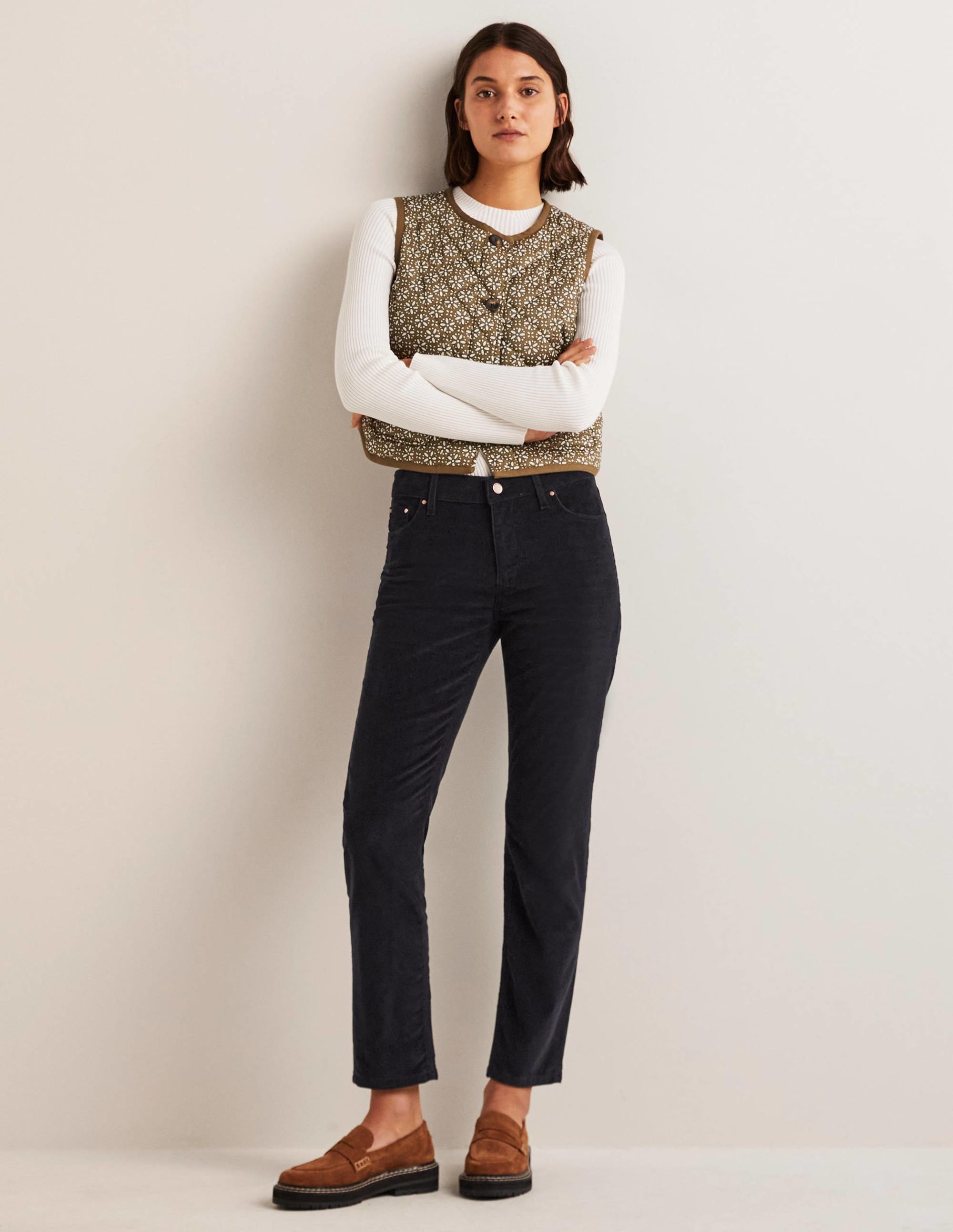 Corduroy Slim Straight Jeans-Navy - Image 1