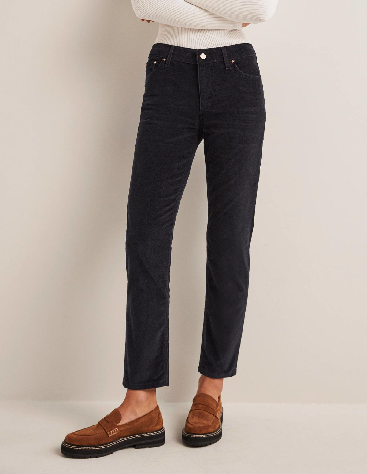 Corduroy Slim Straight Jeans-Navy-4