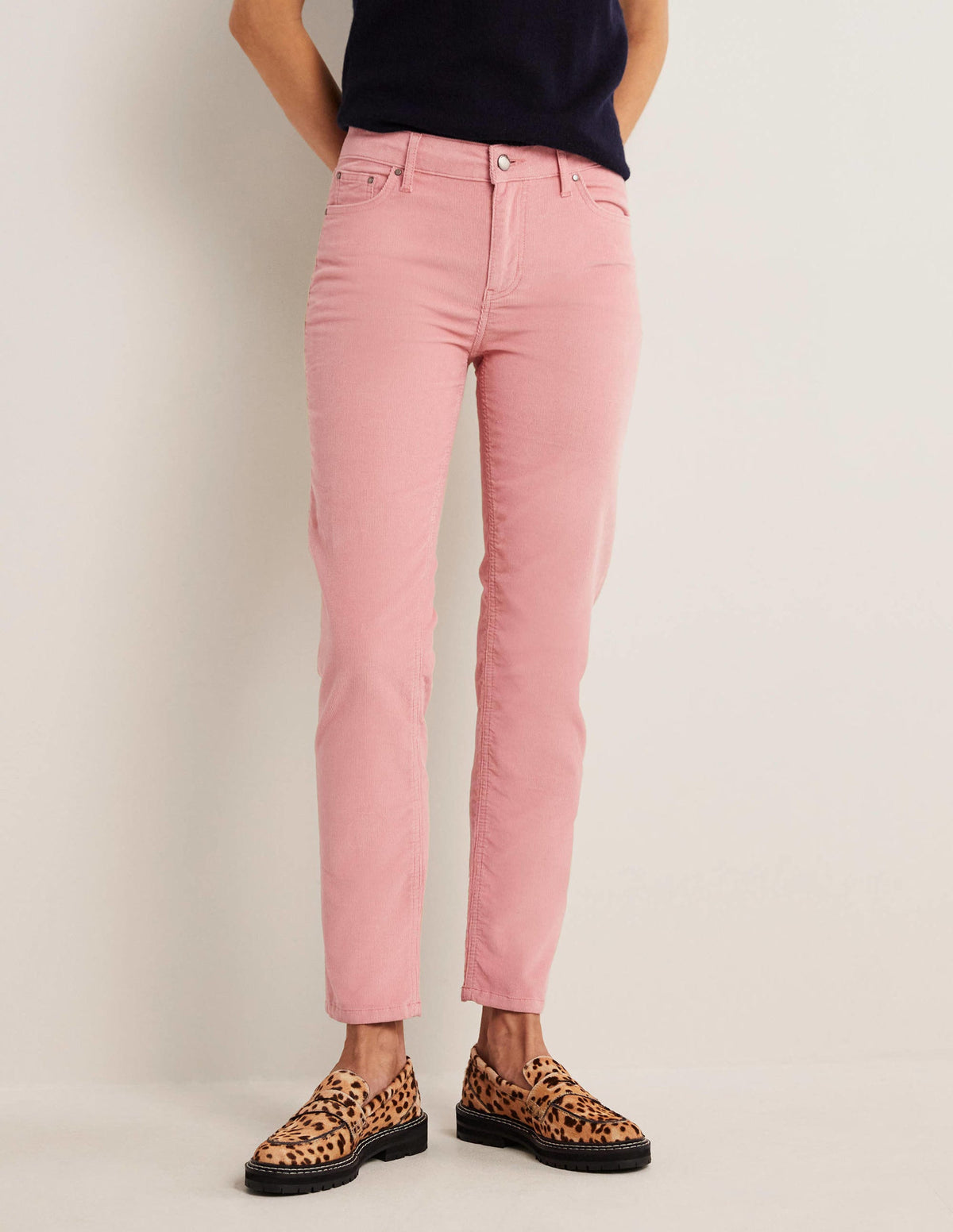 Corduroy Slim Straight Jeans-Almond Pink-4
