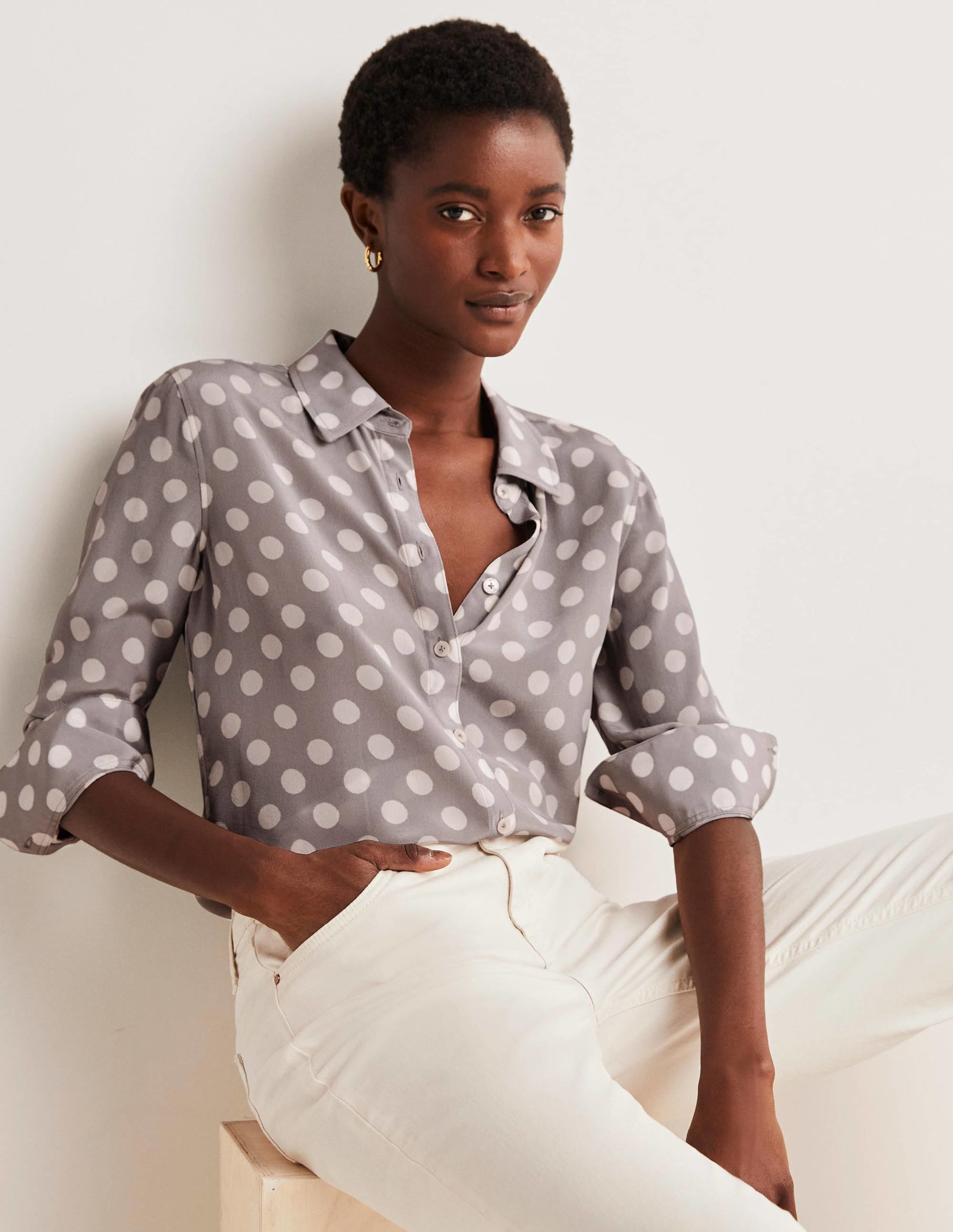 Silk Shirt-Grey Spot - Image 1