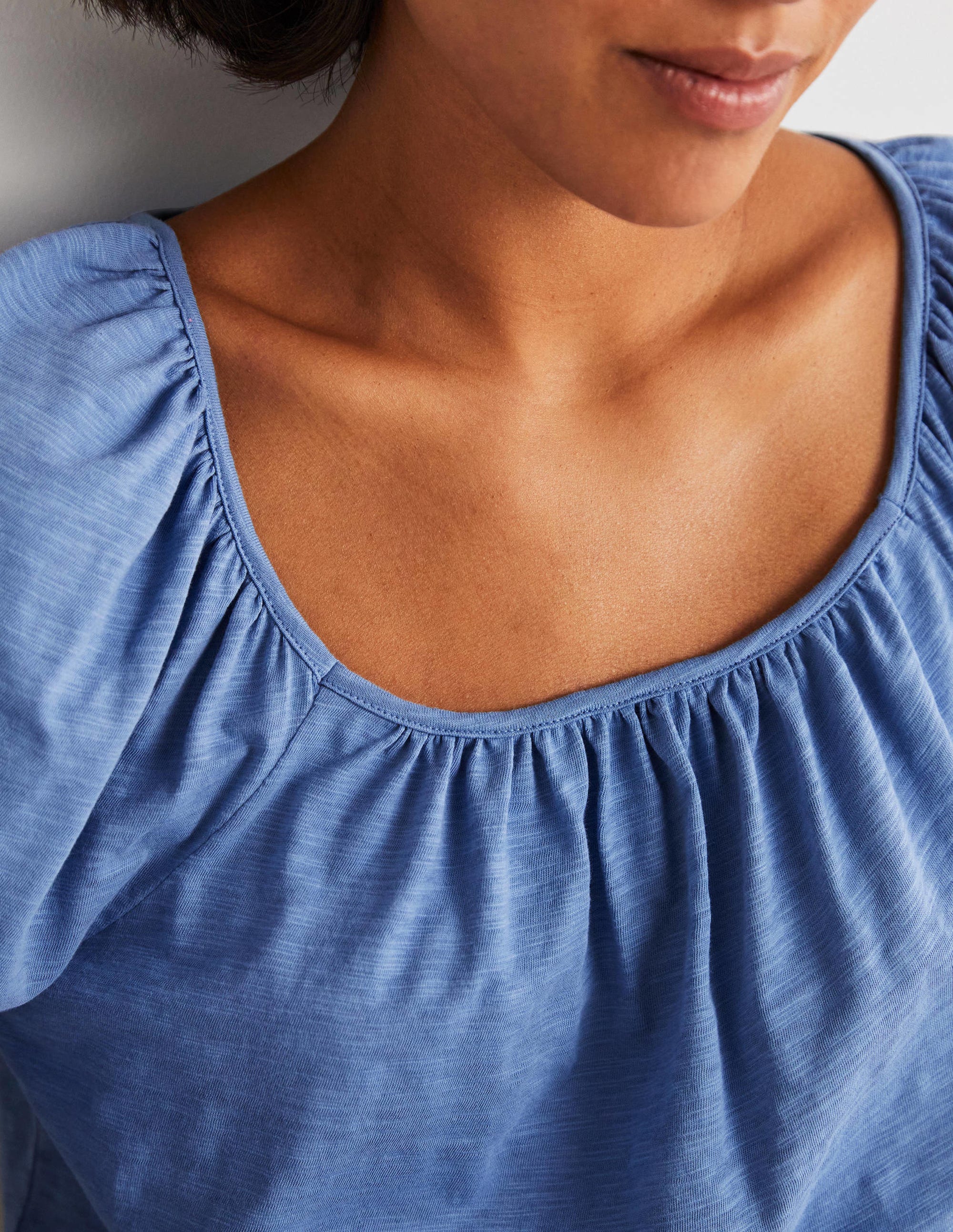 Blouson Sleeve Cotton Top-Riviera Blue - Image 2