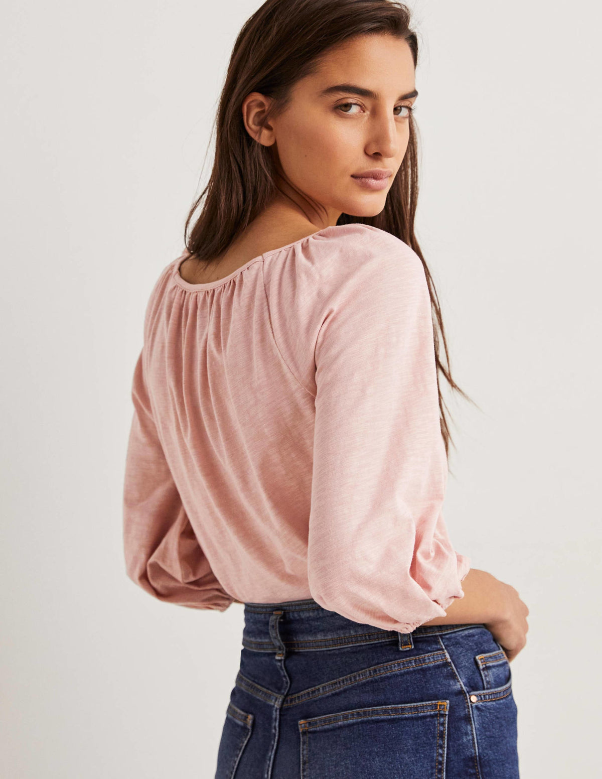 Blouson Sleeve Cotton Top-Milkshake Pink - Image 3