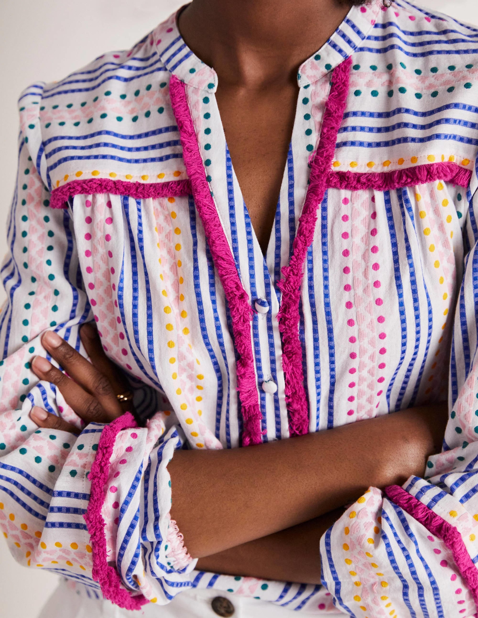 Trim Detail Cotton Top-Multi Dobby Stripe - Image 6