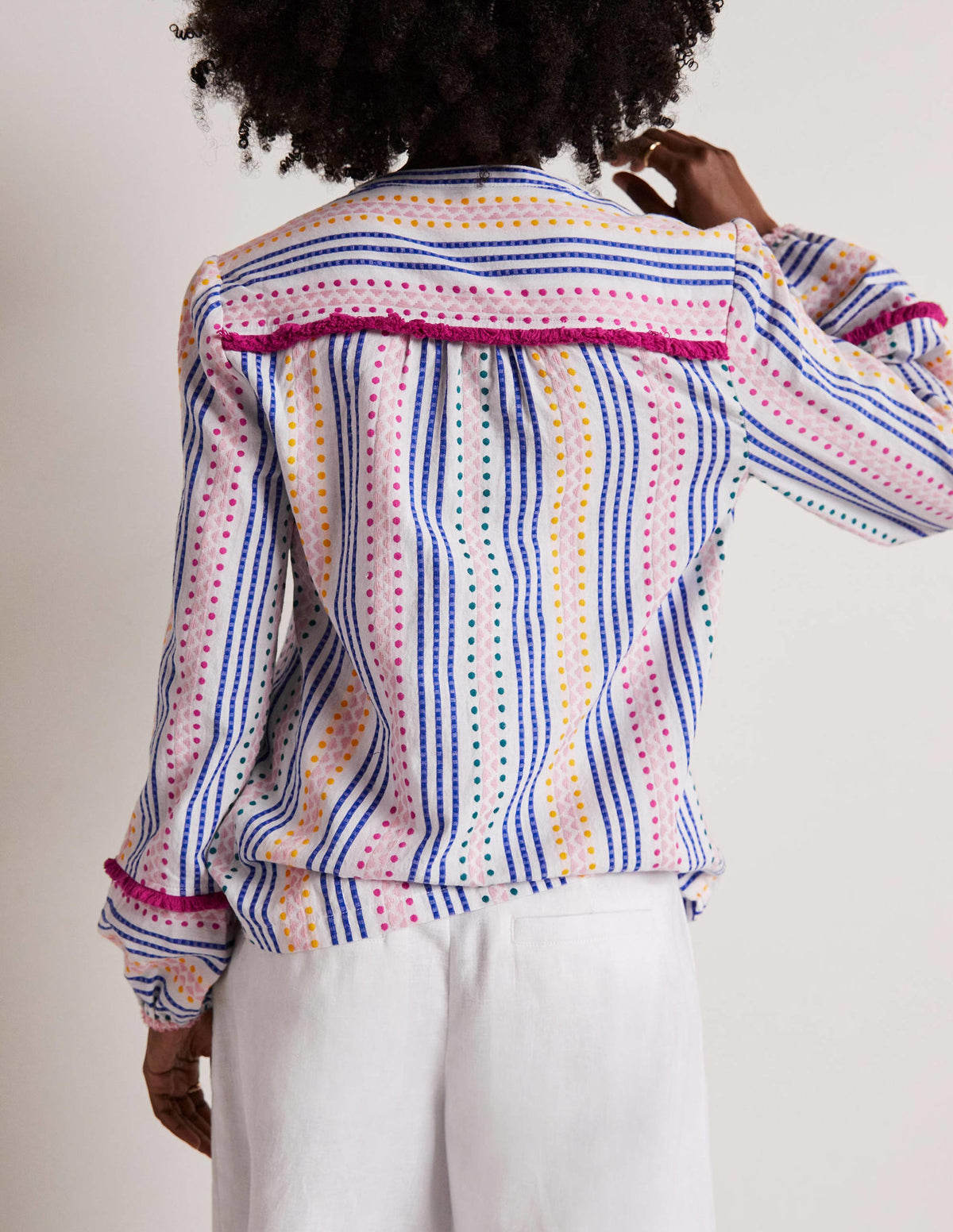Trim Detail Cotton Top-Multi Dobby Stripe - Image 7