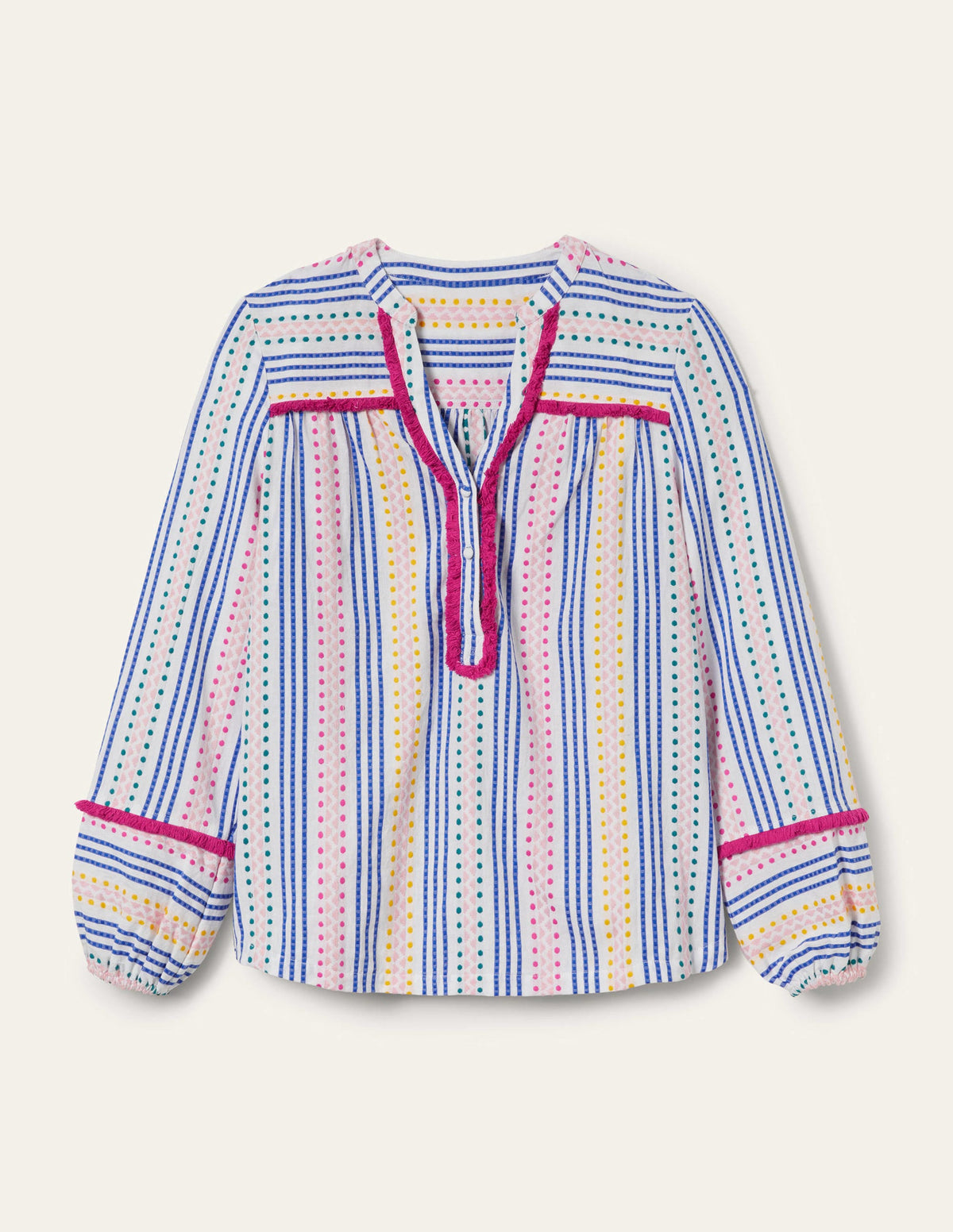 Trim Detail Cotton Top-Multi Dobby Stripe - Image 9