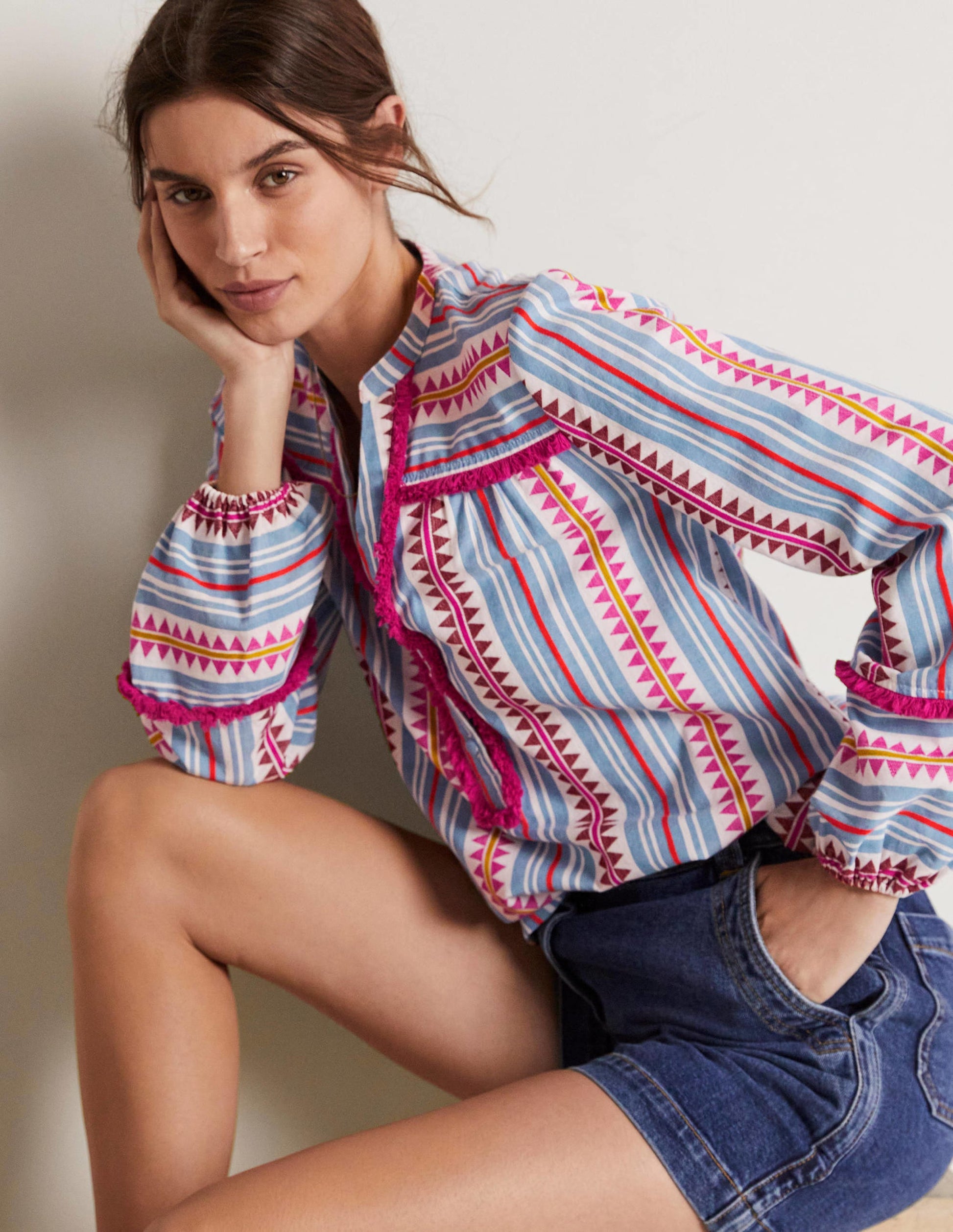 Trim Detail Cotton Top-Flambe and Firecracker Dobby-6