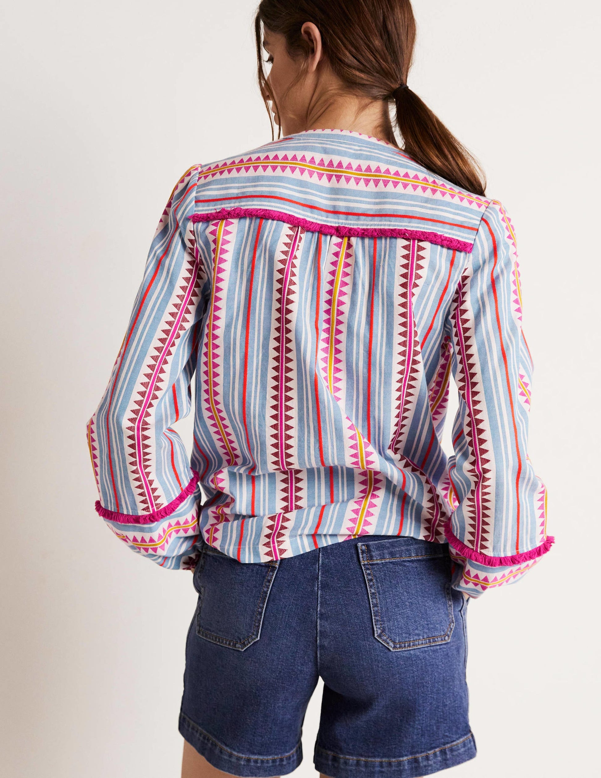 Trim Detail Cotton Top-Flambe and Firecracker Dobby-3