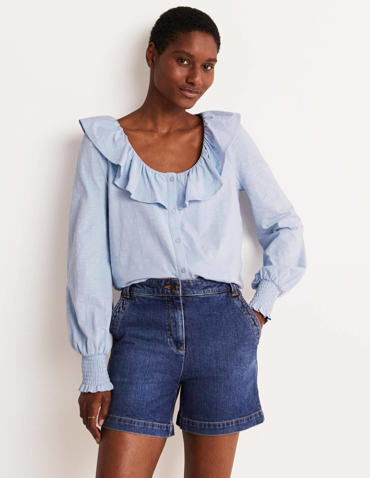 Scoop Frill Neck Jersey Top-Brunnera Blue-8