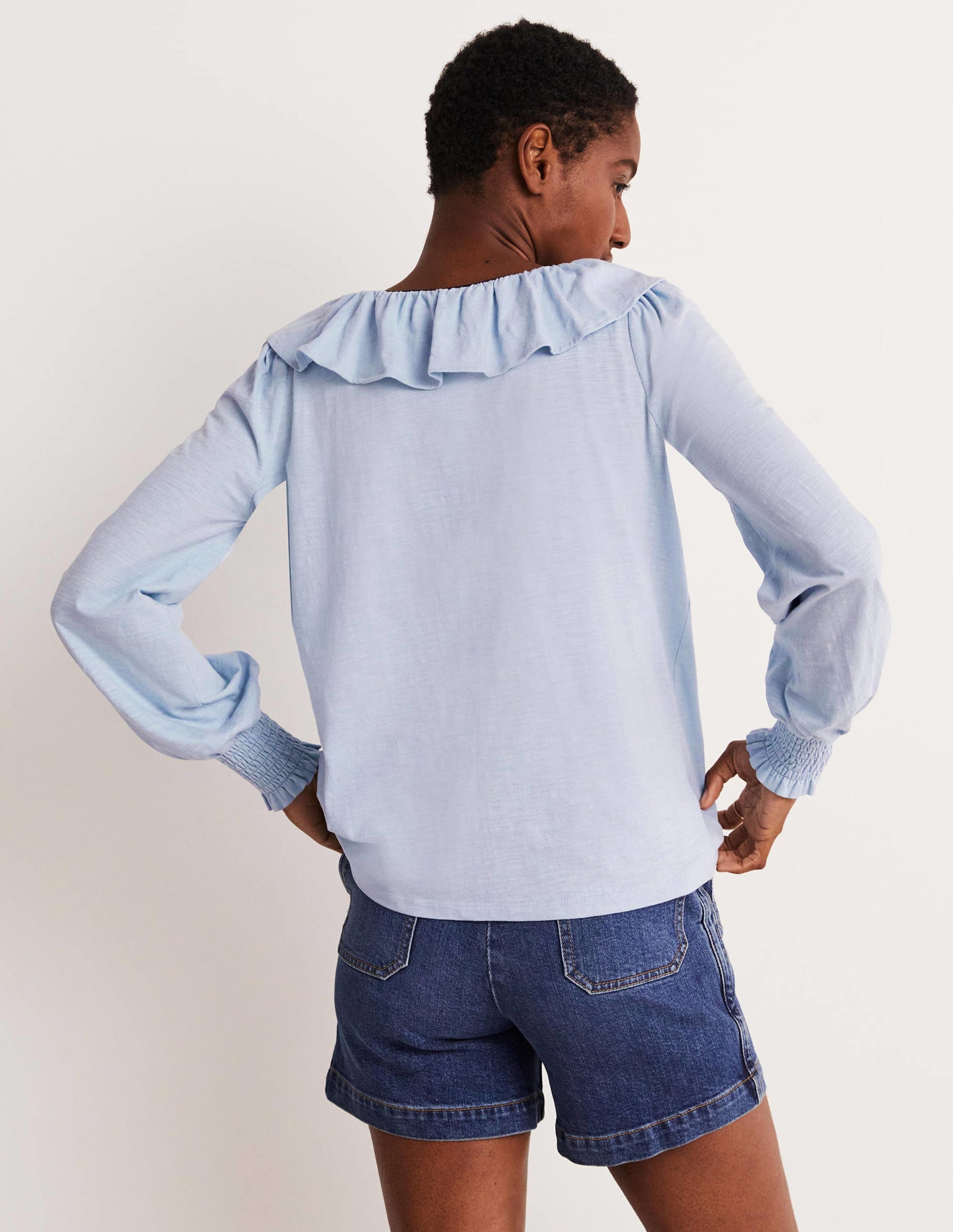 Scoop Frill Neck Jersey Top-Brunnera Blue-2